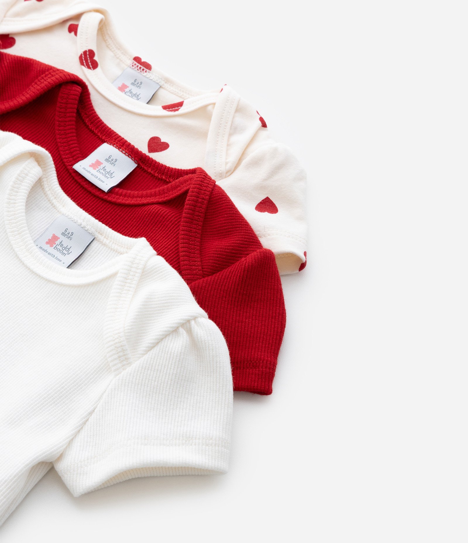 Kit 03 Bodies Infantis em Algodão com Estampa - Tam RN a 18 meses Bege/Vermelho/Branco 8