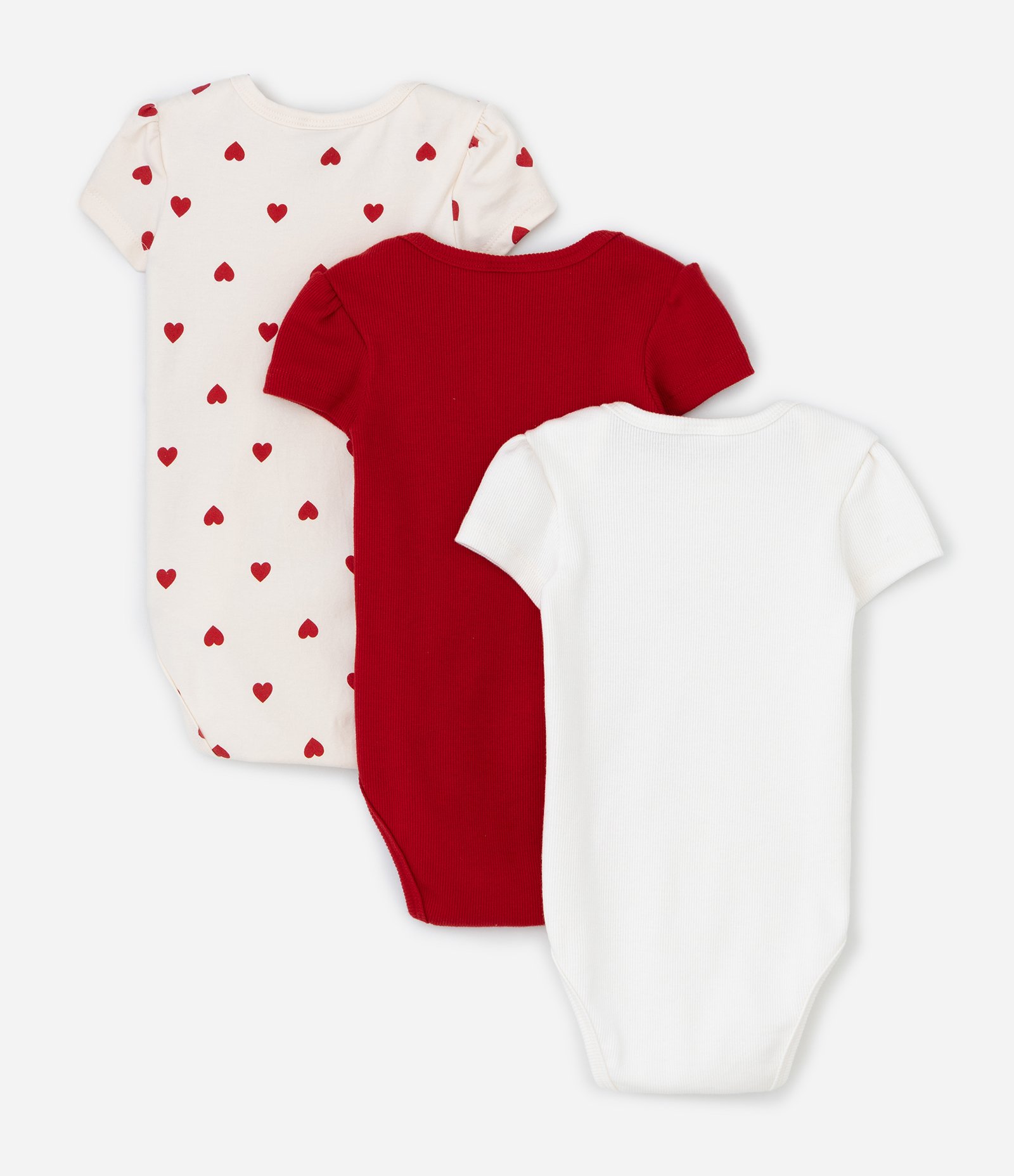 Kit 03 Bodies Infantis em Algodão com Estampa - Tam RN a 18 meses Bege/Vermelho/Branco 2