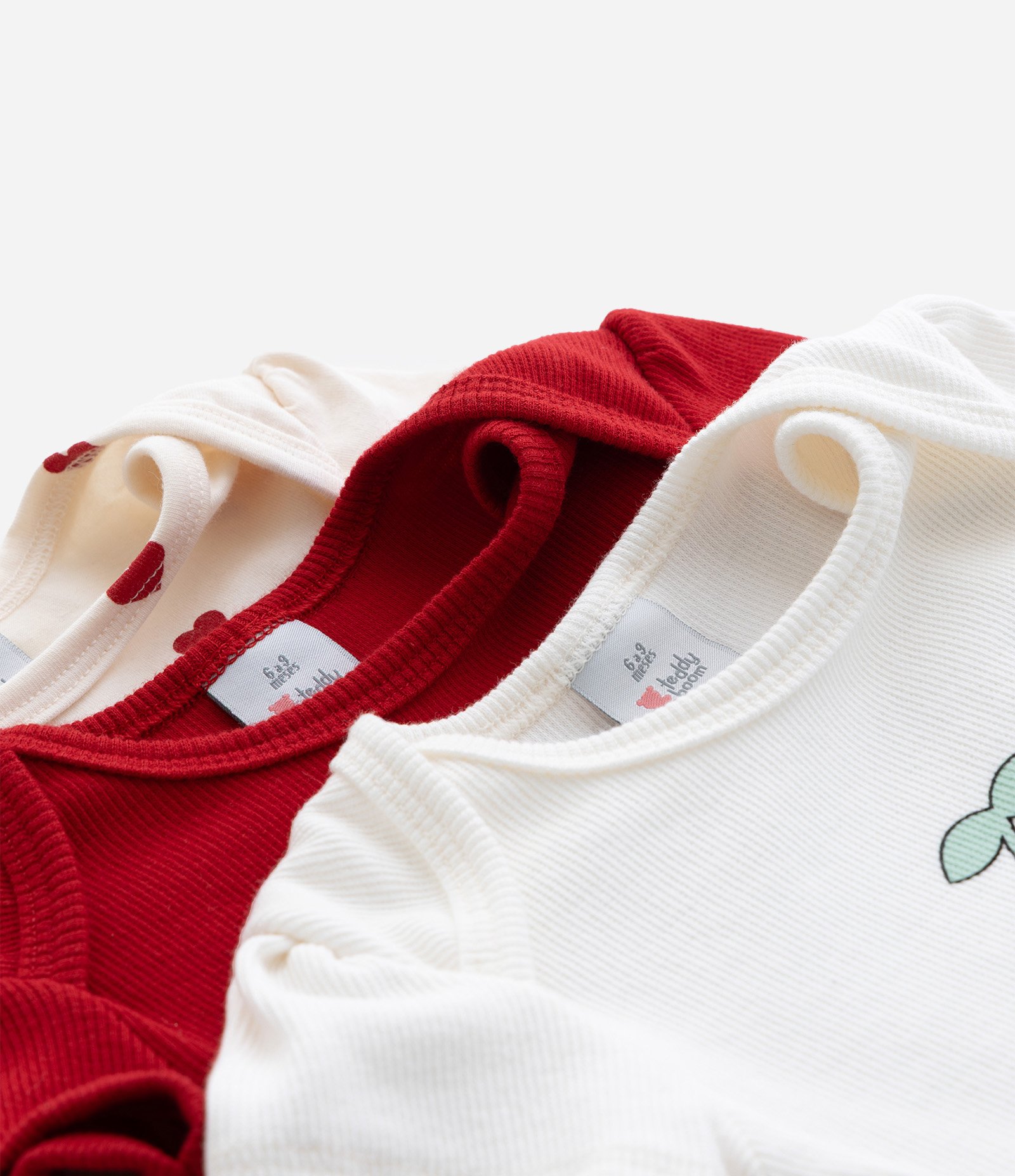 Kit 03 Bodies Infantis em Algodão com Estampa - Tam RN a 18 meses Bege/Vermelho/Branco 6