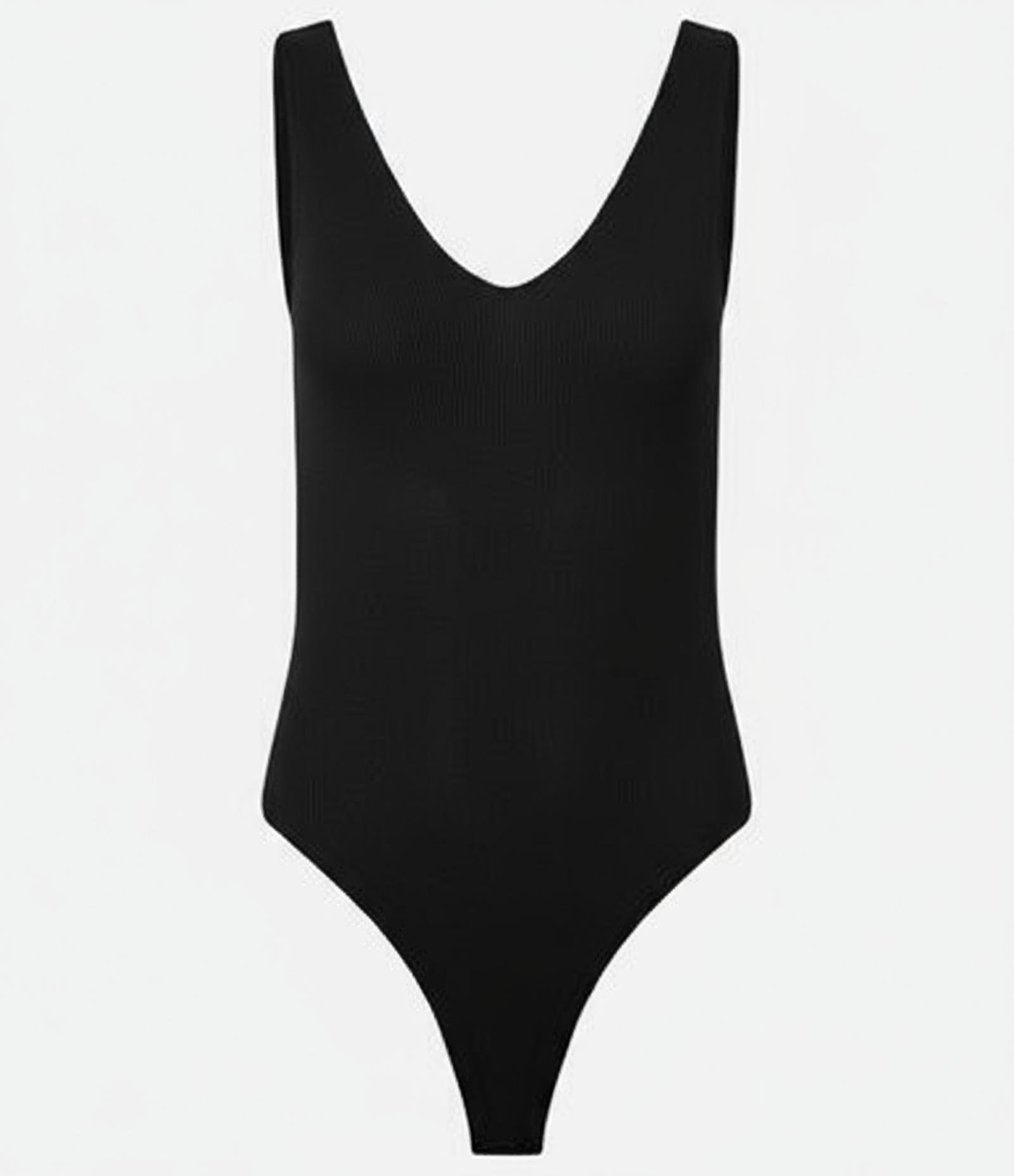 Body Regata em Poliamida com Decote em V Preto 2