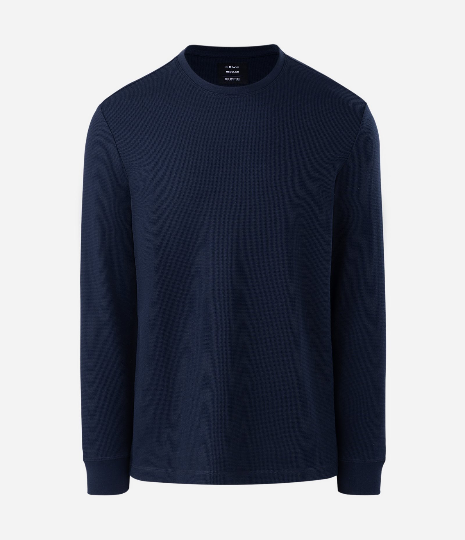 Camiseta Regular em Algodão com Textura Waffle Azul Marinho 4