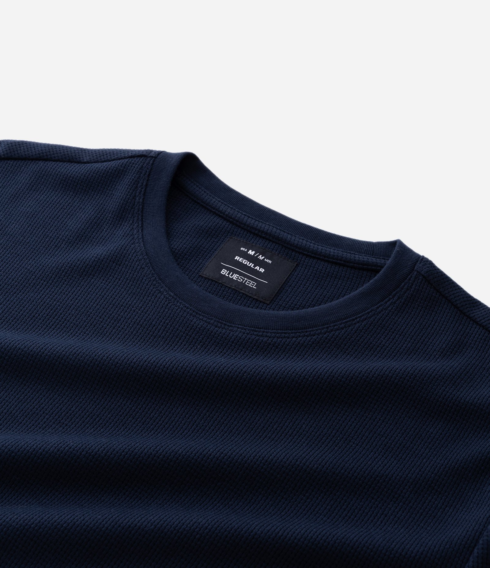 Camiseta Regular em Algodão com Textura Waffle Azul Marinho 8