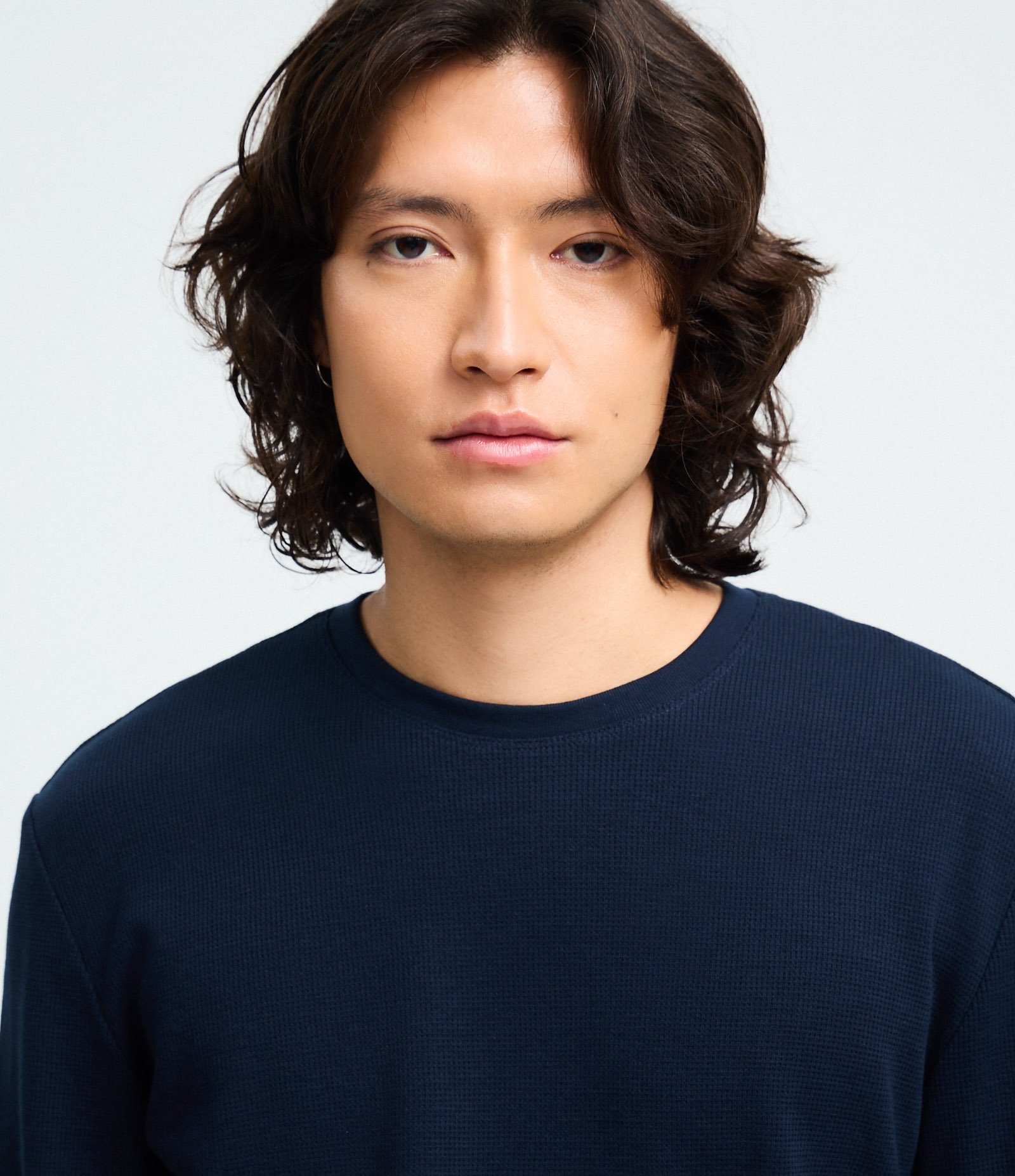 Camiseta Regular em Algodão com Textura Waffle Azul Marinho 3