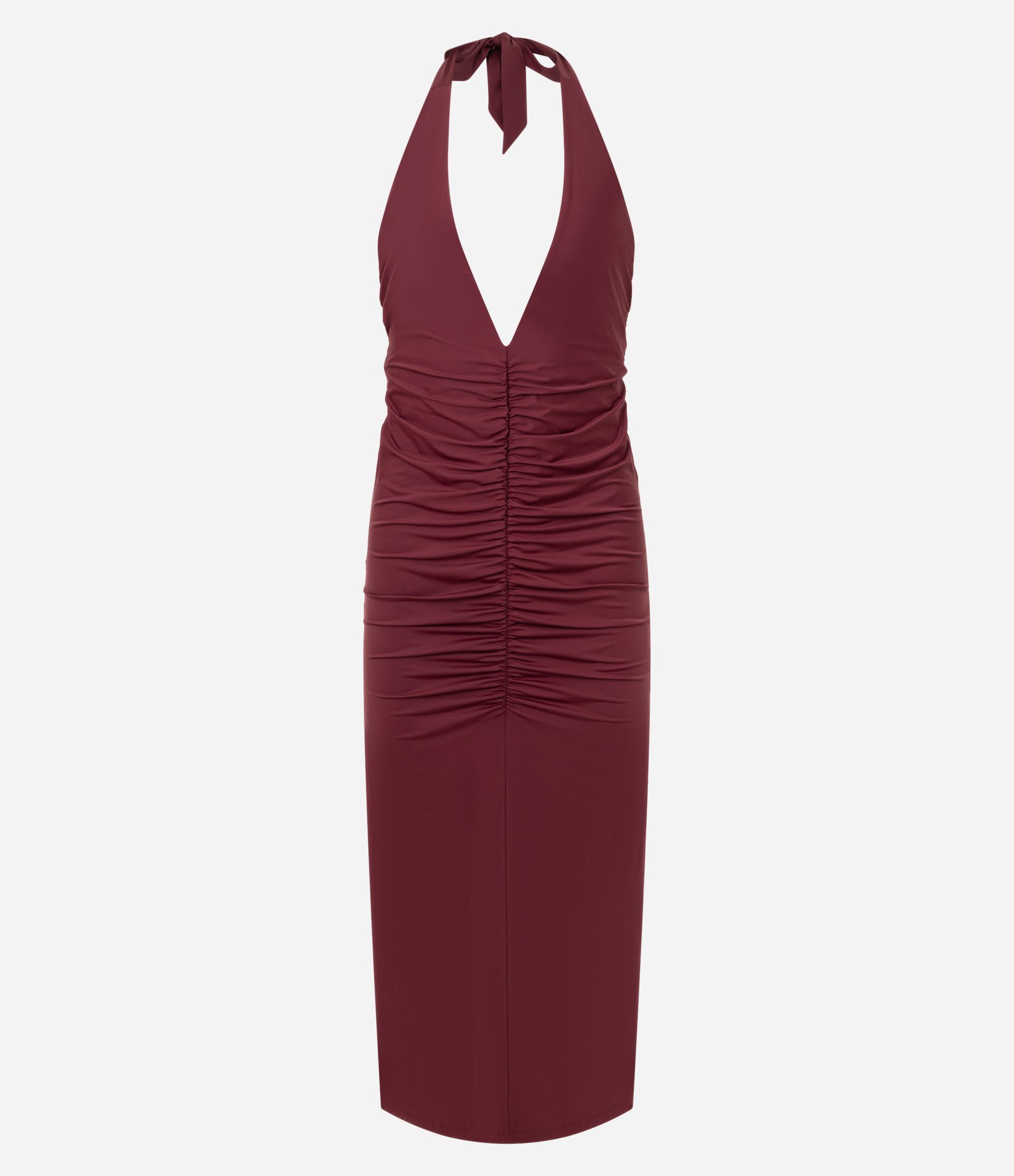 Saída de Praia Vestido Frente Única em Microfibra com Drapeados Bordô 6