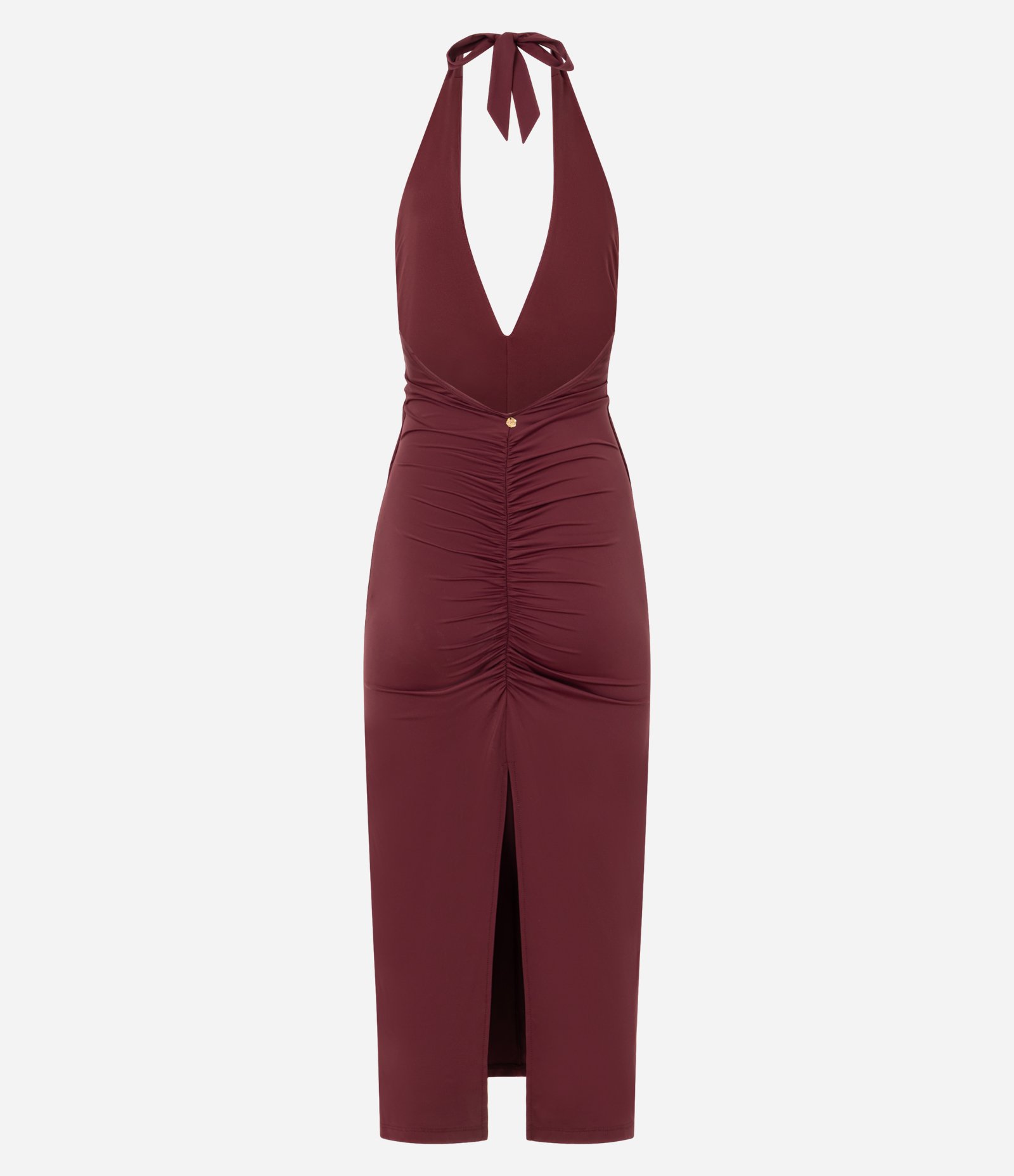 Saída de Praia Vestido Frente Única em Microfibra com Drapeados Bordô 7