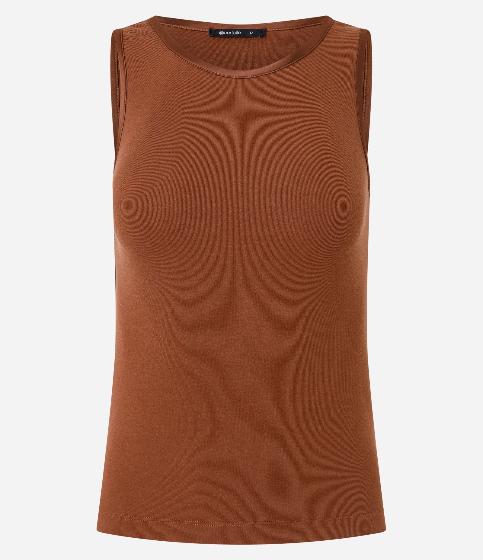 Blusa Básica em Viscose com Gola Redonda Marrom 1