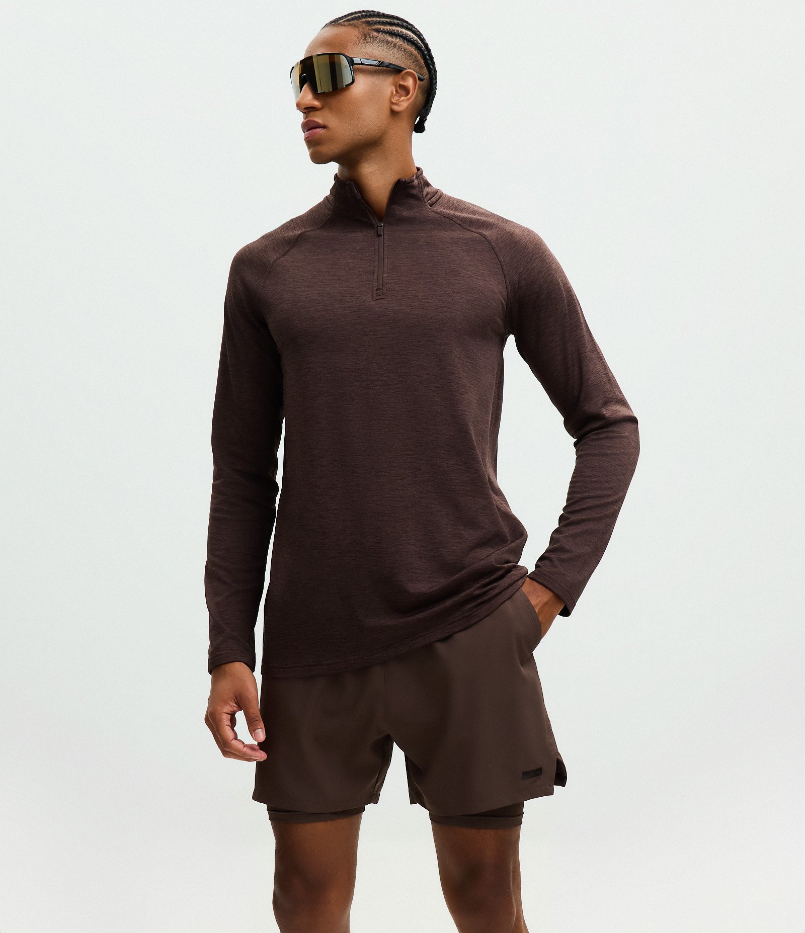 Bermuda Esportiva Corrida com Short de Compressão Marrom 5