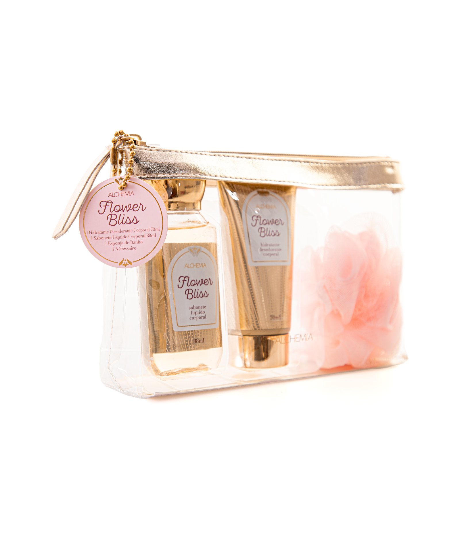 Kit Presente Corporal Necessaire com Sabonete Líquido + Hidratante Corporal + Esponja de Banho Alchemia KIT 2