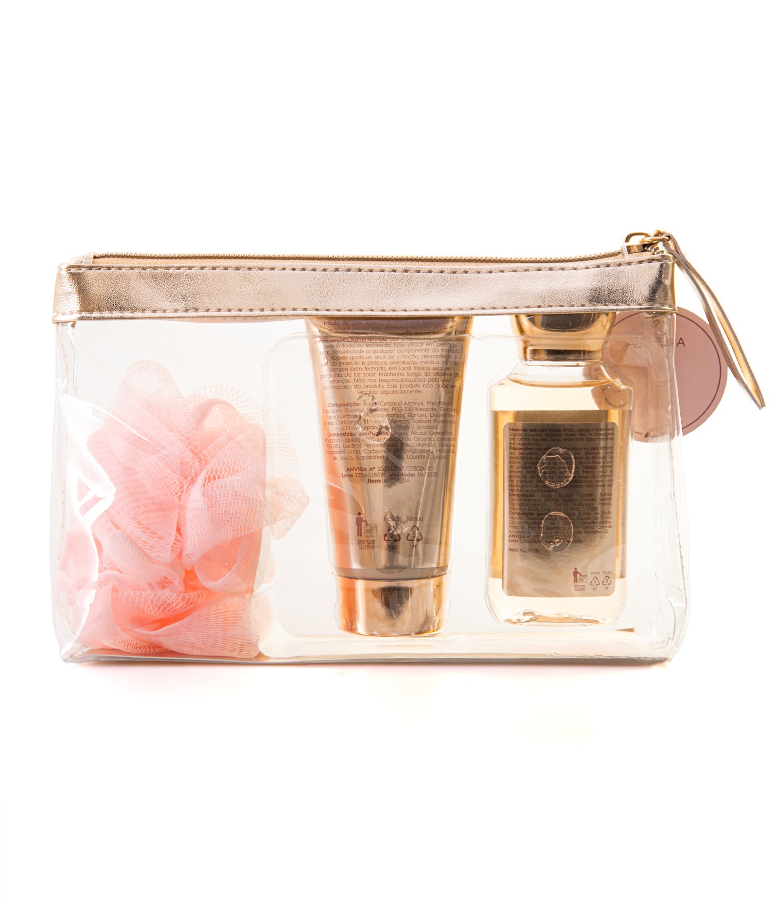 Kit Presente Corporal Necessaire com Sabonete Líquido + Hidratante Corporal + Esponja de Banho Alchemia KIT 3