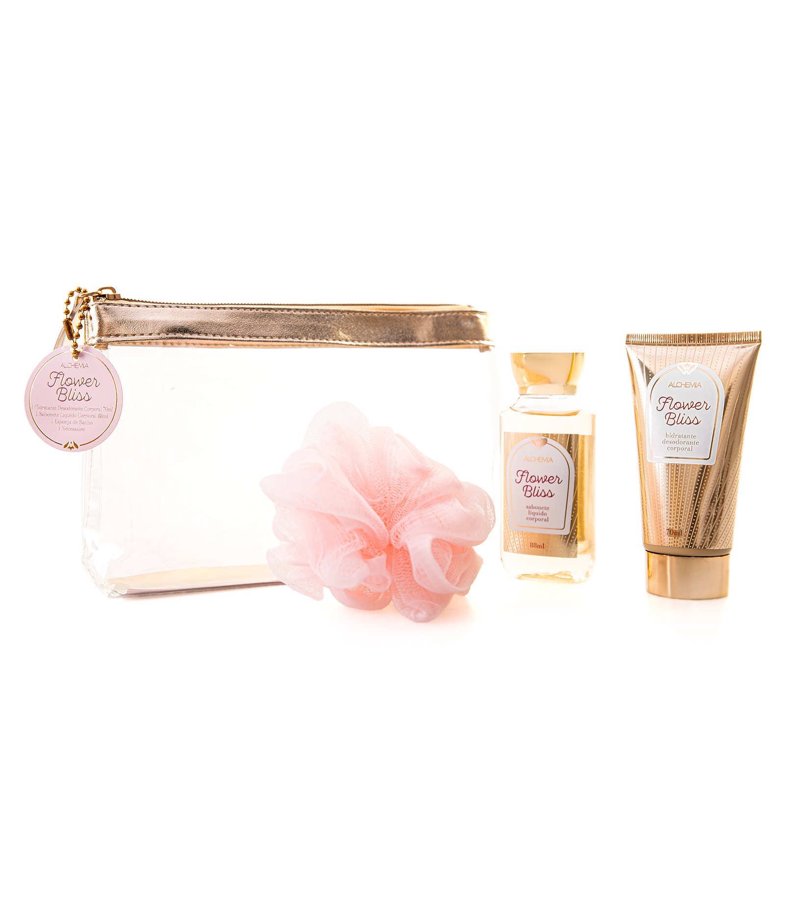 Kit Presente Corporal Necessaire com Sabonete Líquido + Hidratante Corporal + Esponja de Banho Alchemia KIT 4