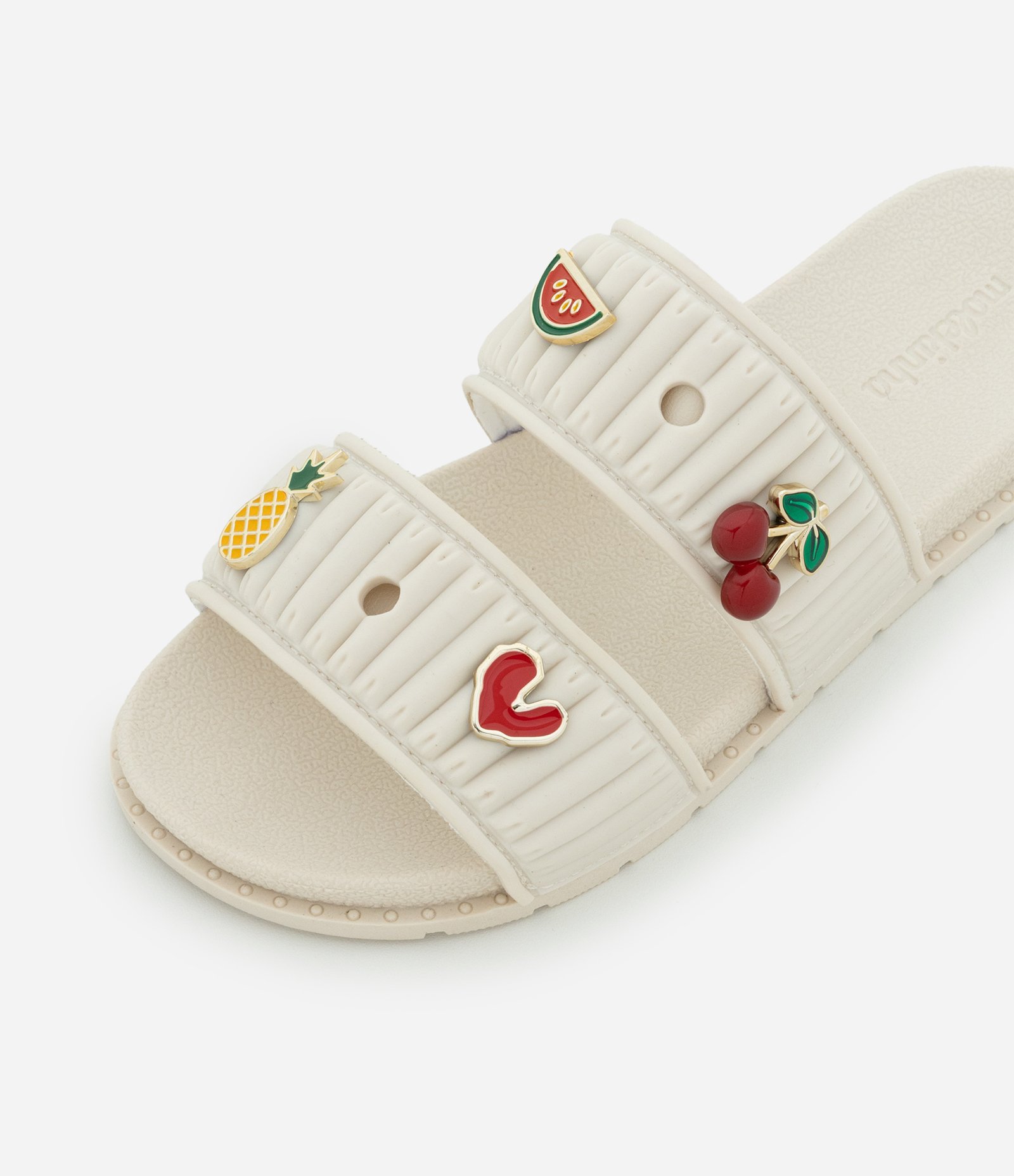 Chinelo Infantil Slide em PU com Cerejinhas Molekinha - Tam 26 ao 36 Off White 3