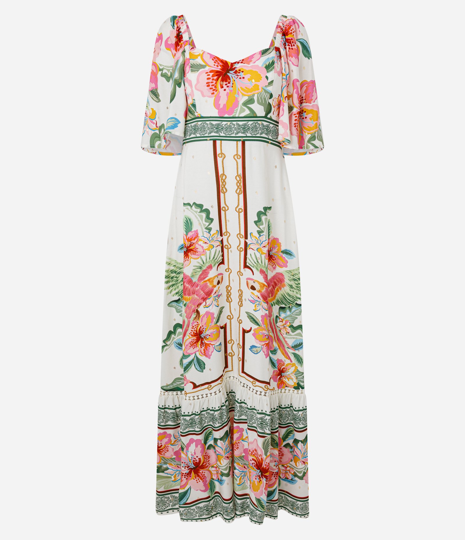 Vestido Long Midi com Manga Ampla Estampado Multicores 1