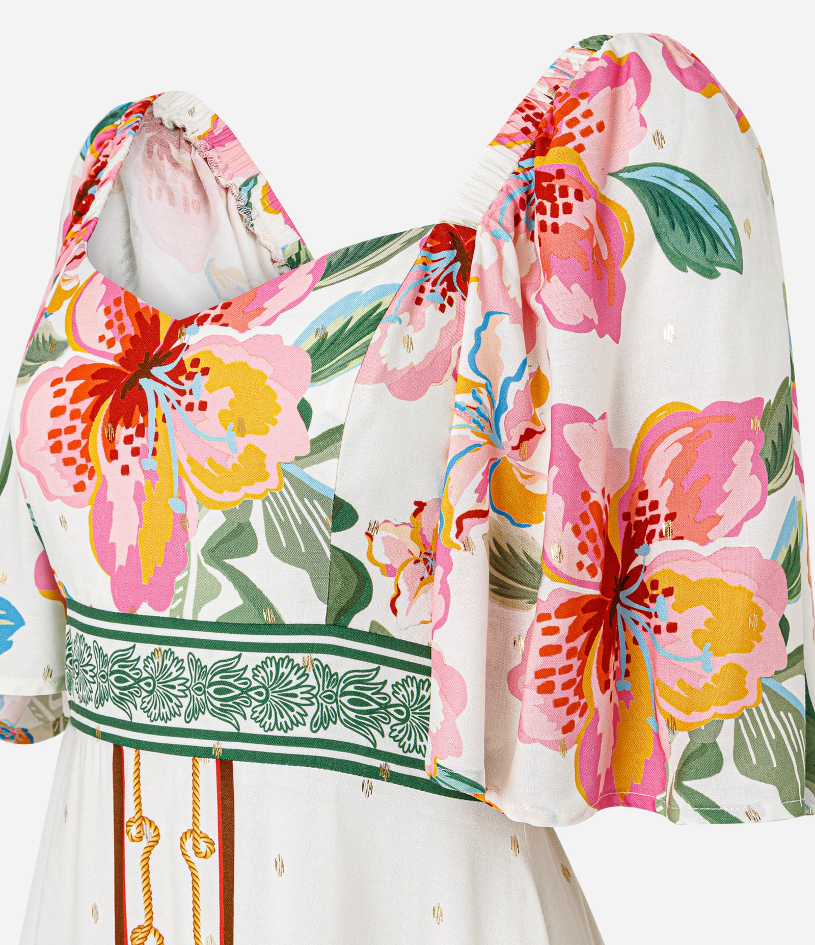 Vestido Long Midi com Manga Ampla Estampado Multicores 2