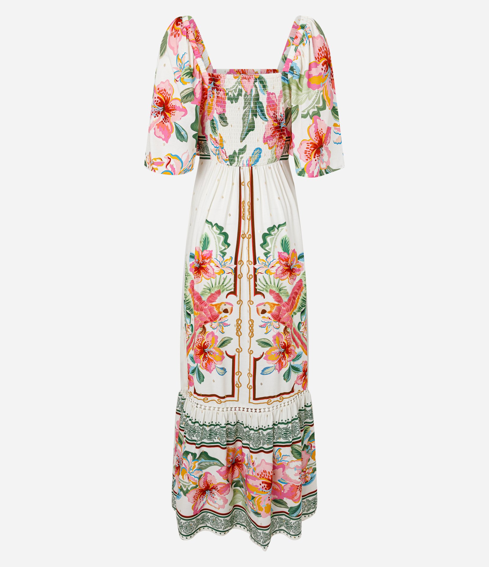 Vestido Long Midi com Manga Ampla Estampado Multicores 3