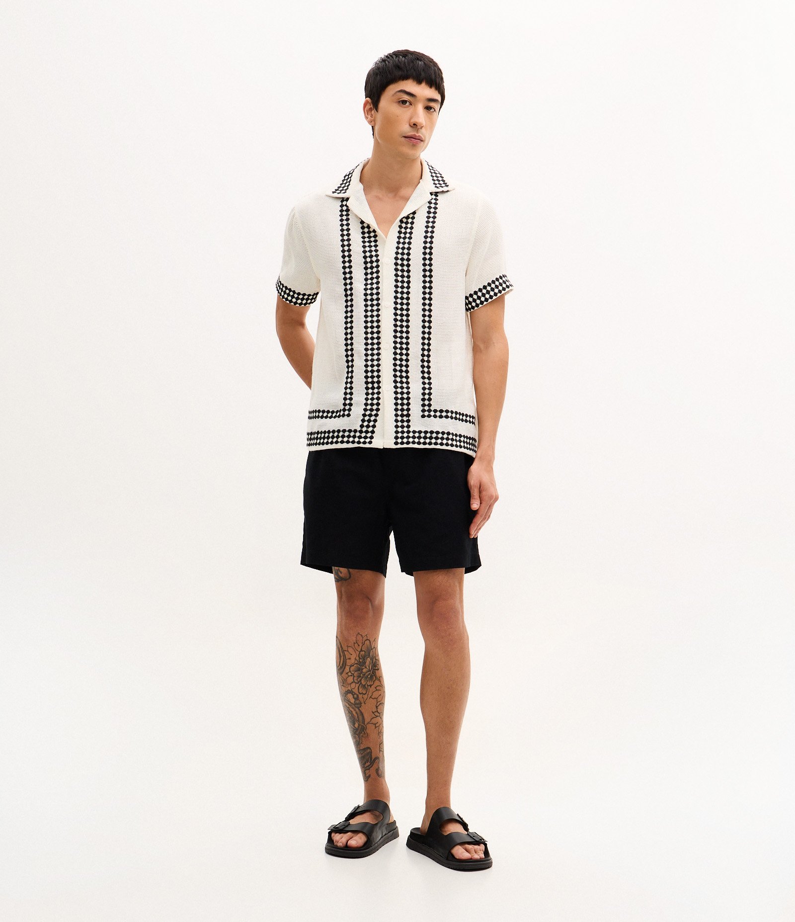 Camisa com Textura Telada e Listras Off White 2