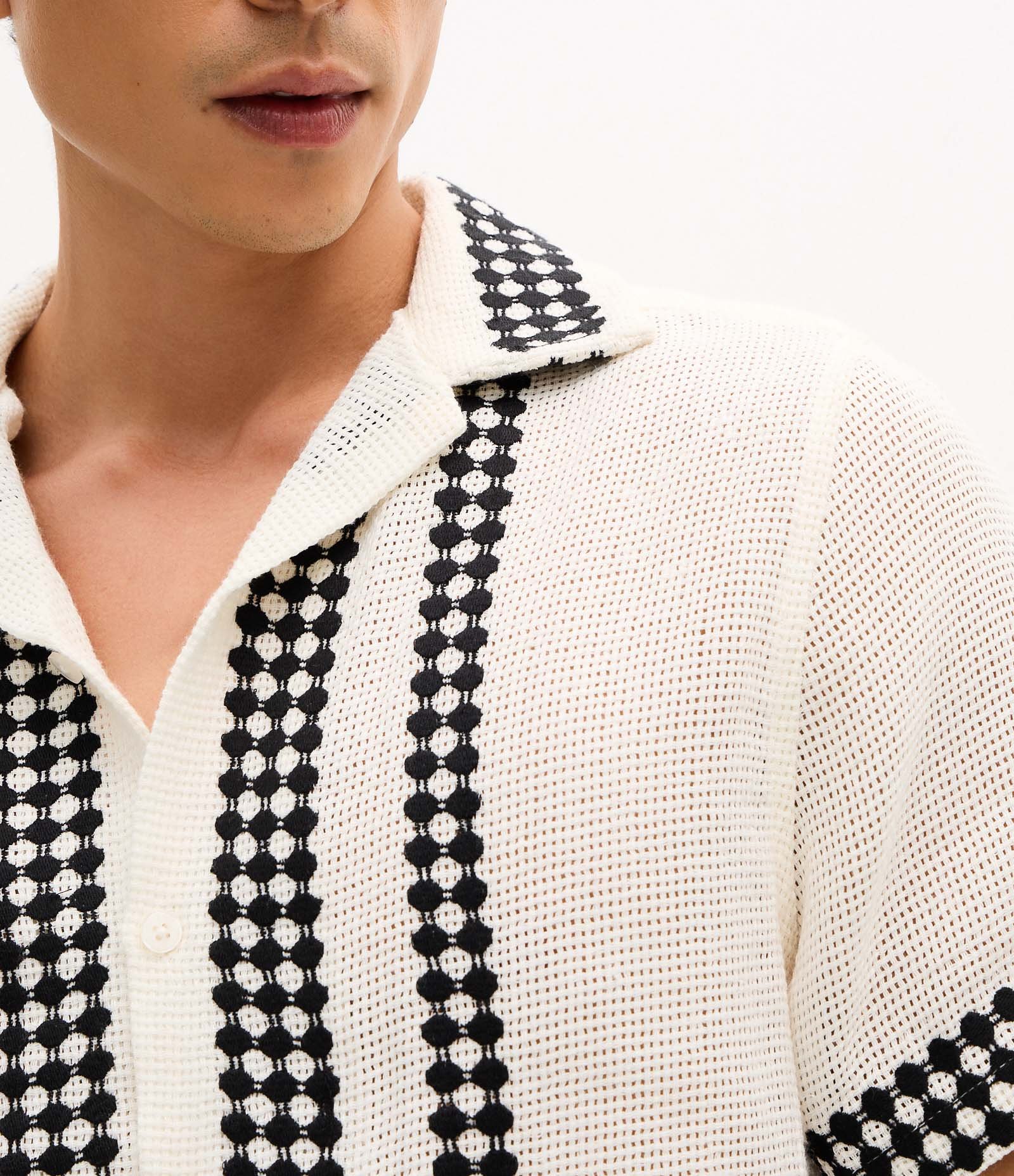 Camisa com Textura Telada e Listras Off White 3