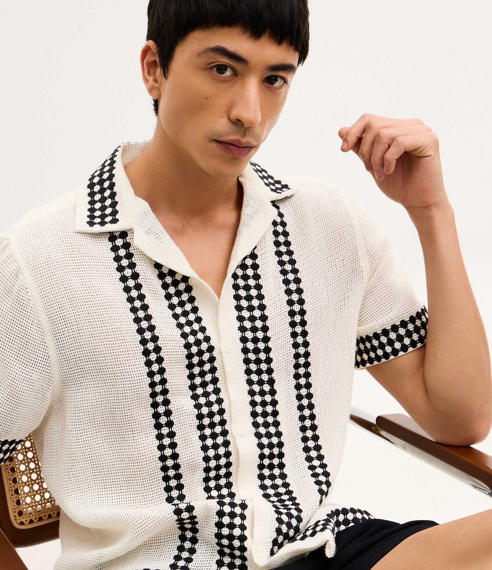 Camisa com Textura Telada e Listras Off White 4