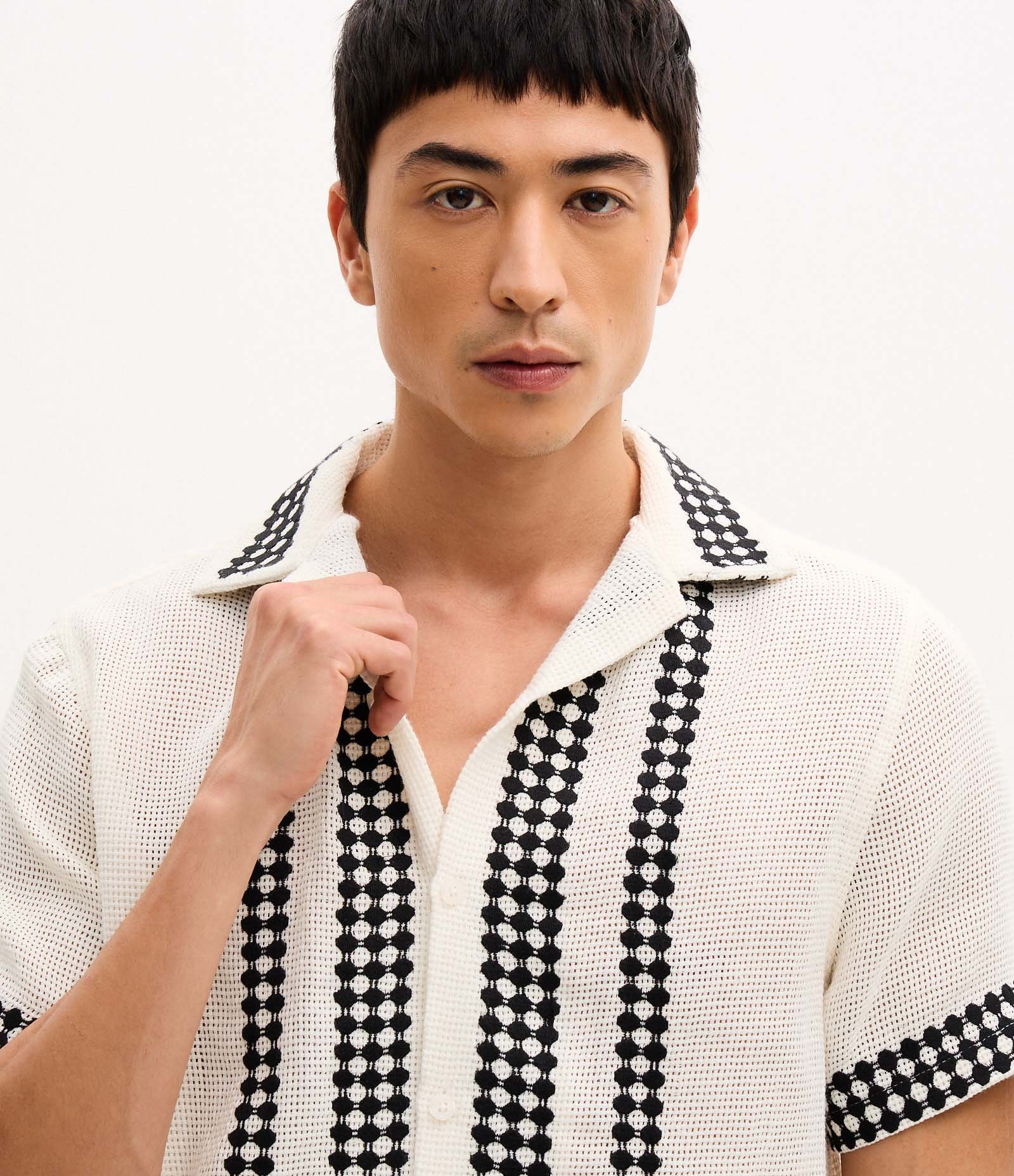 Camisa com Textura Telada e Listras Off White 5