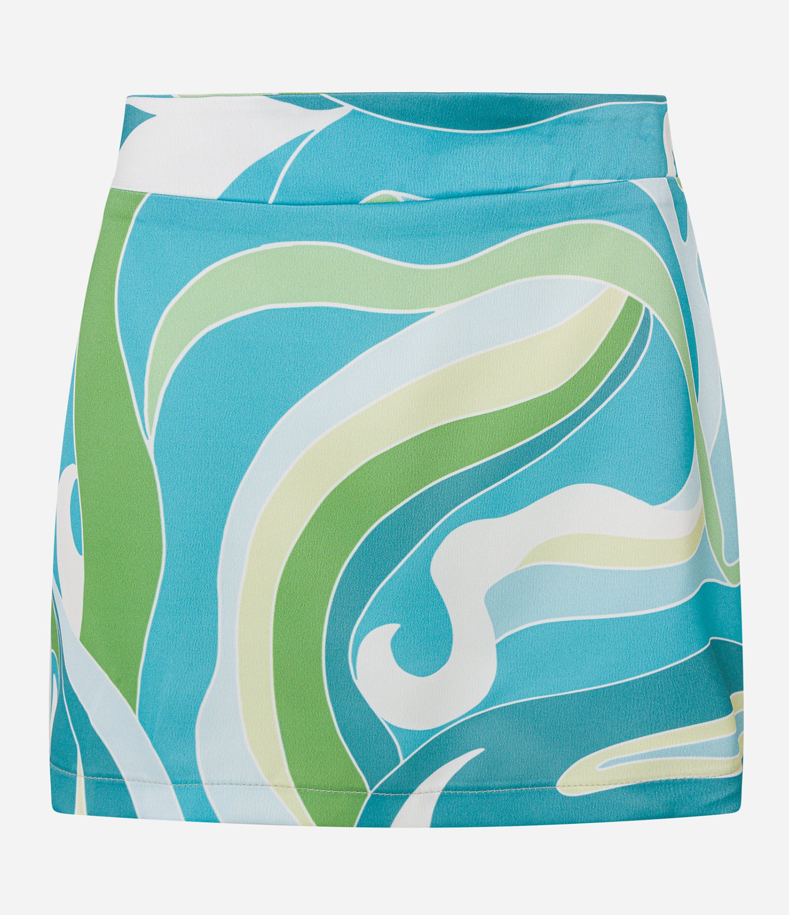 Saia Curta Reta em Cetim com Estampa Abstrata de Lenço Branco/Verde/Azul 6