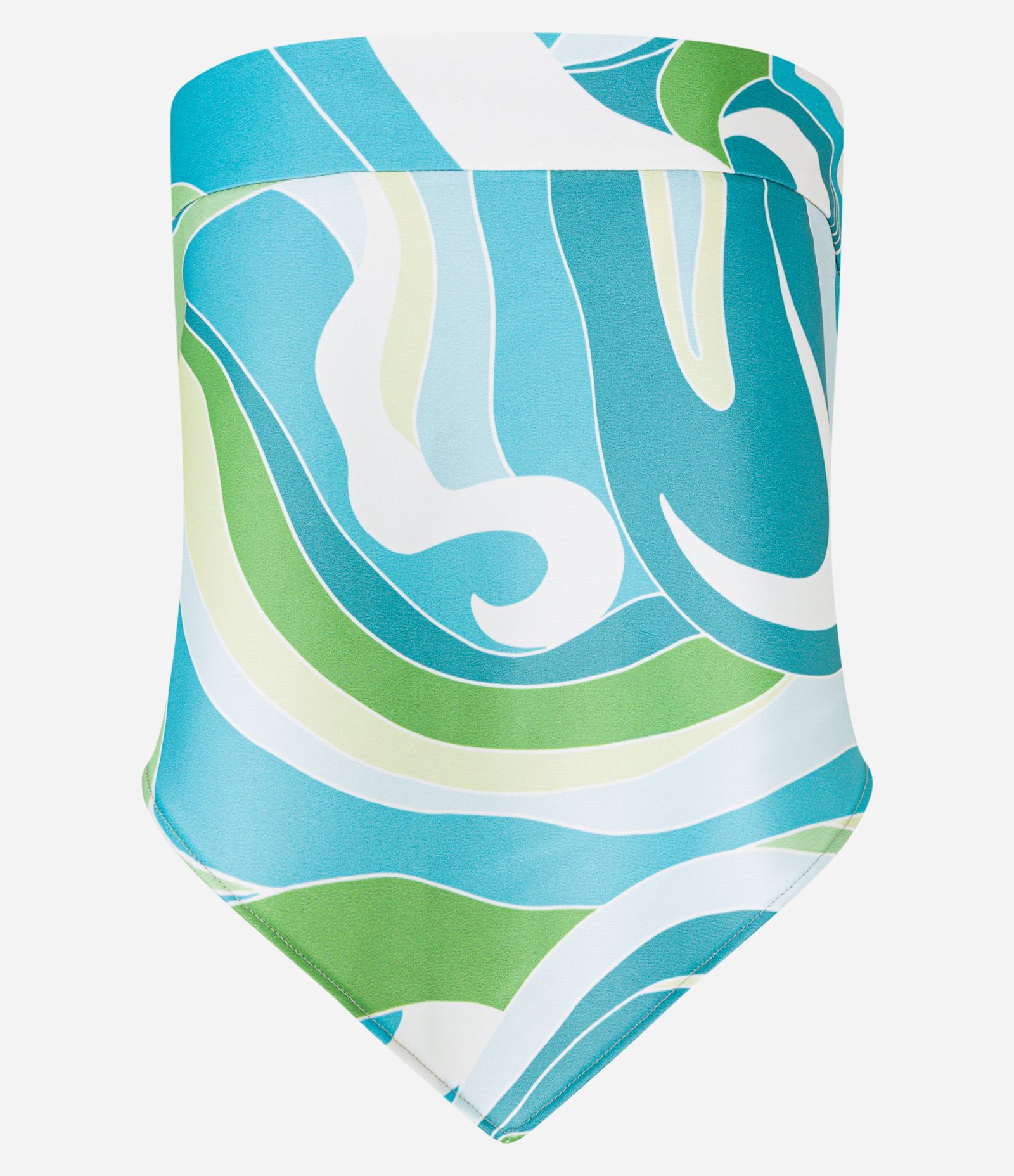 Blusa Lenço Tomara que Caia em Cetim com Estampa Abstrata Branco/Verde/Azul 7