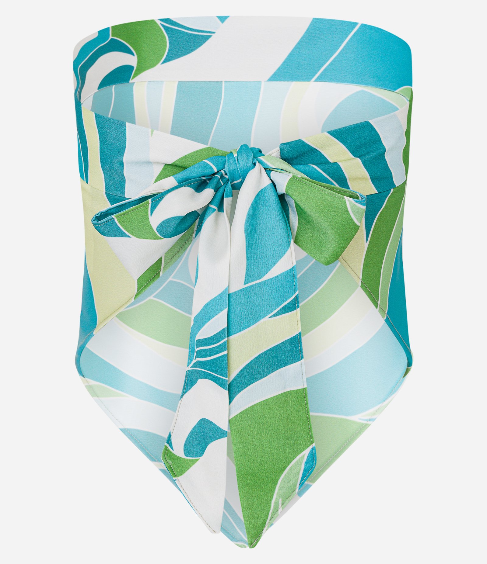 Blusa Lenço Tomara que Caia em Cetim com Estampa Abstrata Branco/Verde/Azul 8