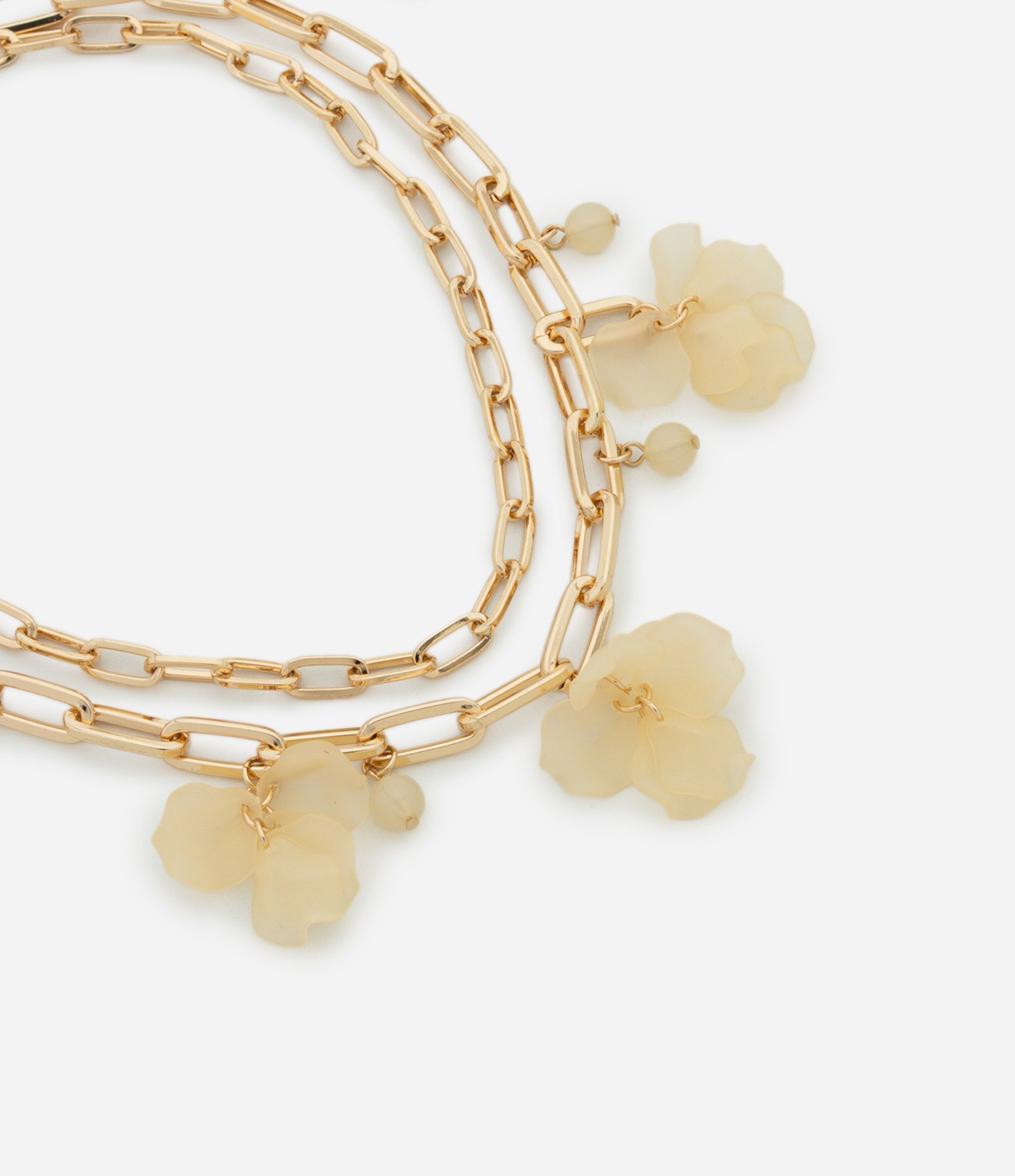 Cola Camadas com Correntes de Elos e Pingentes de Pétalas Dourado 1