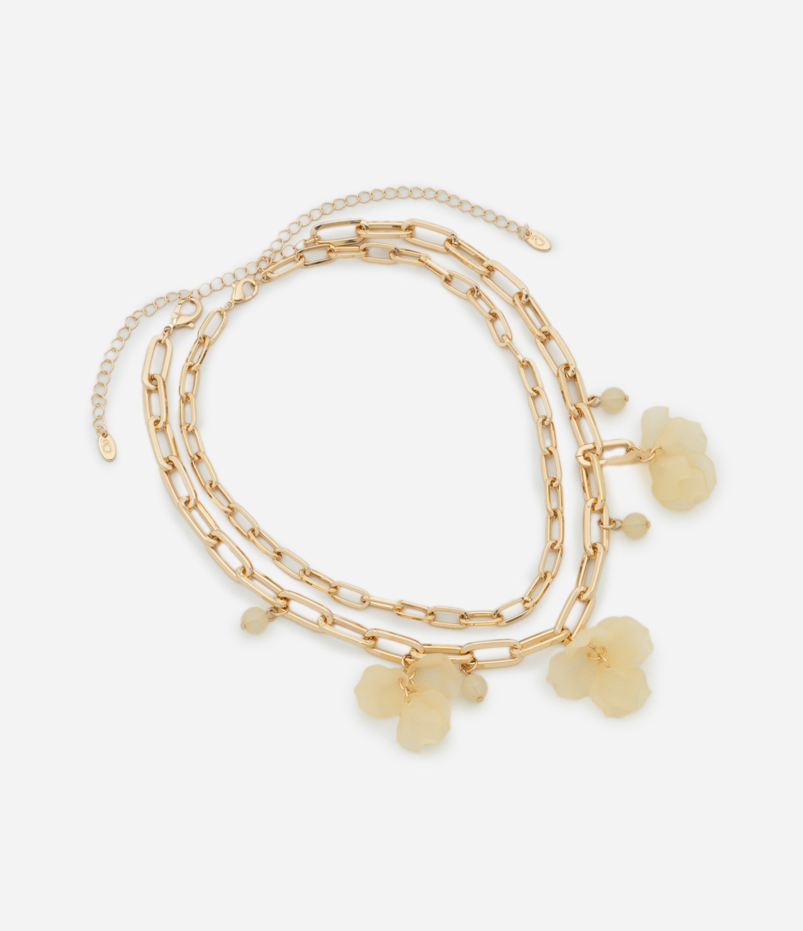 Cola Camadas com Correntes de Elos e Pingentes de Pétalas Dourado 2