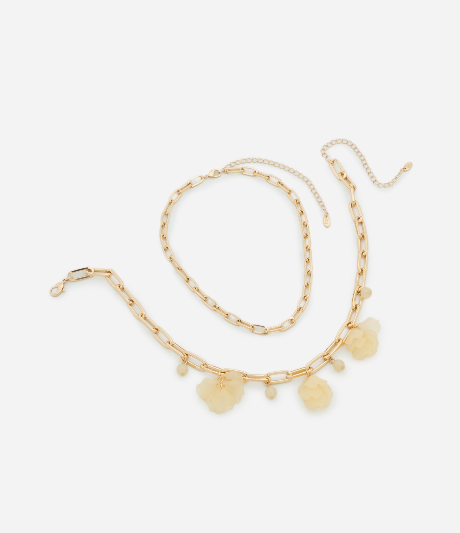 Cola Camadas com Correntes de Elos e Pingentes de Pétalas Dourado 3