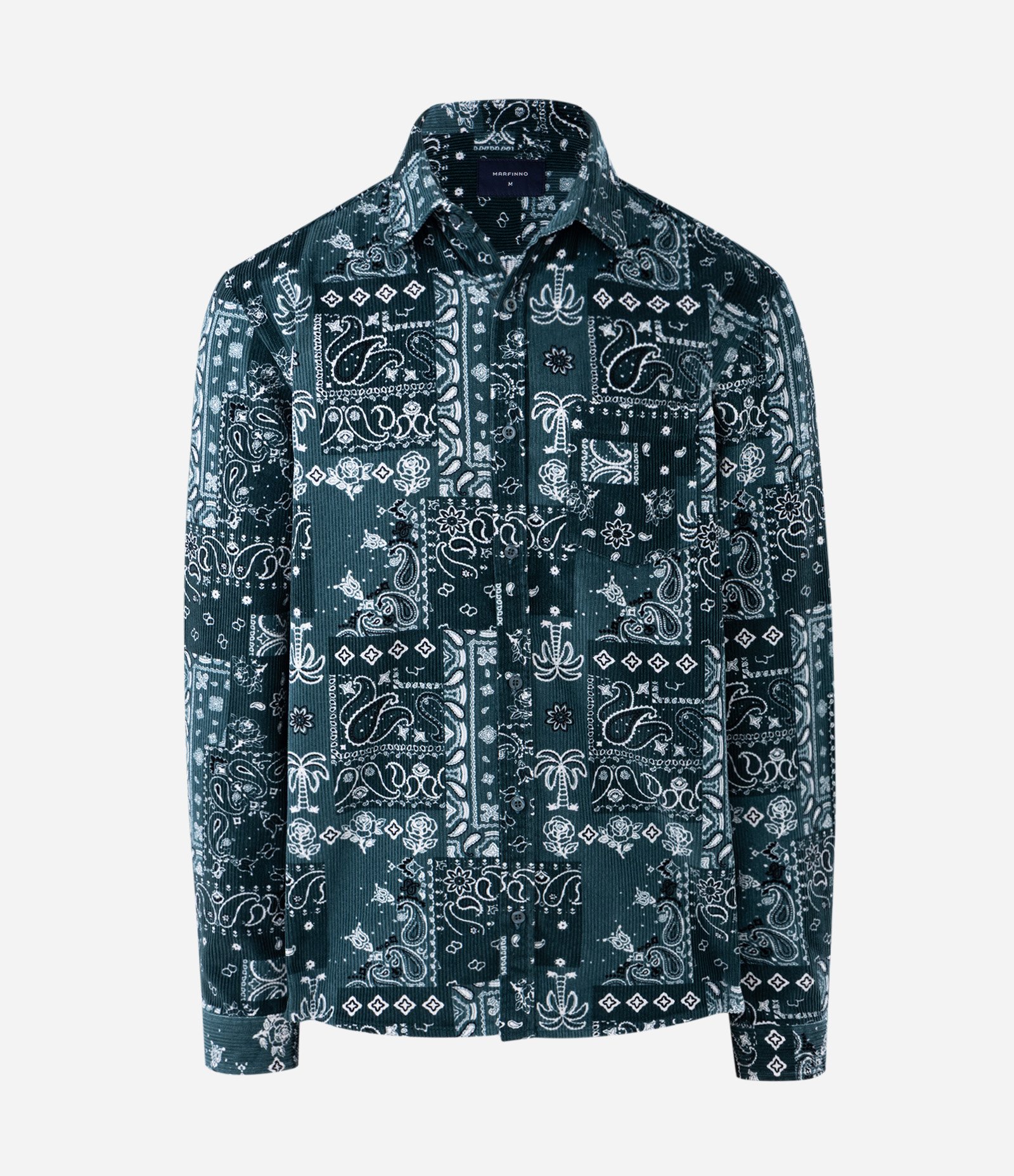 Camisa em Veludo com Botões e Estampa Paisley Verde 1