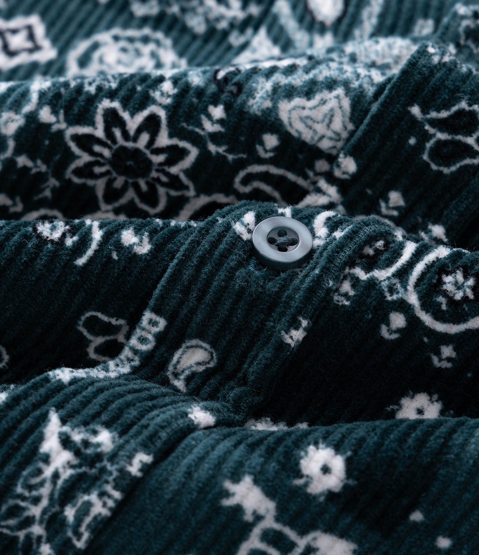 Camisa em Veludo com Botões e Estampa Paisley Verde 3