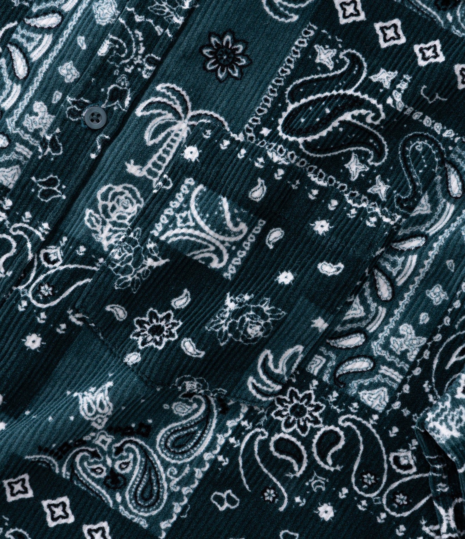 Camisa em Veludo com Botões e Estampa Paisley Verde 4