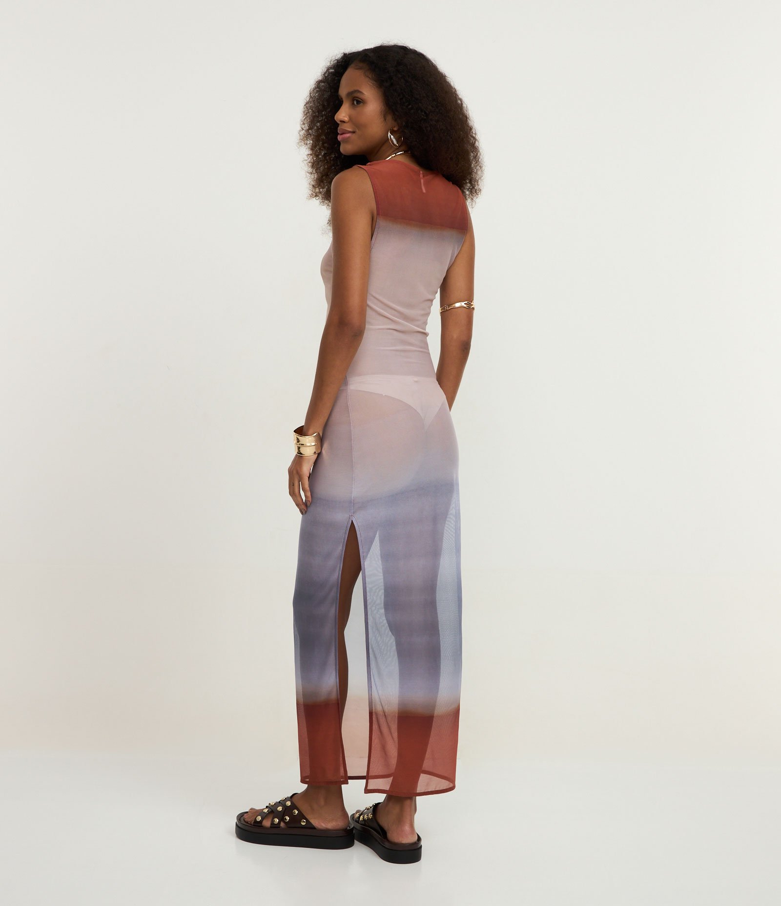 Saída de Praia Vestido em Tule Estampado Degradê Multicores 5