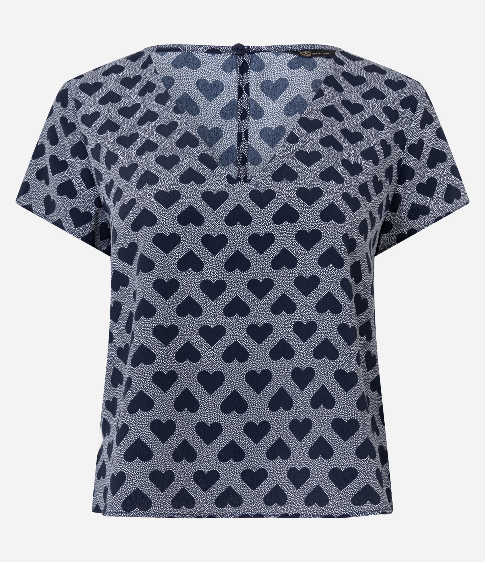 Blusa em Crepe com Decote V e Estampa Corações Azul 5