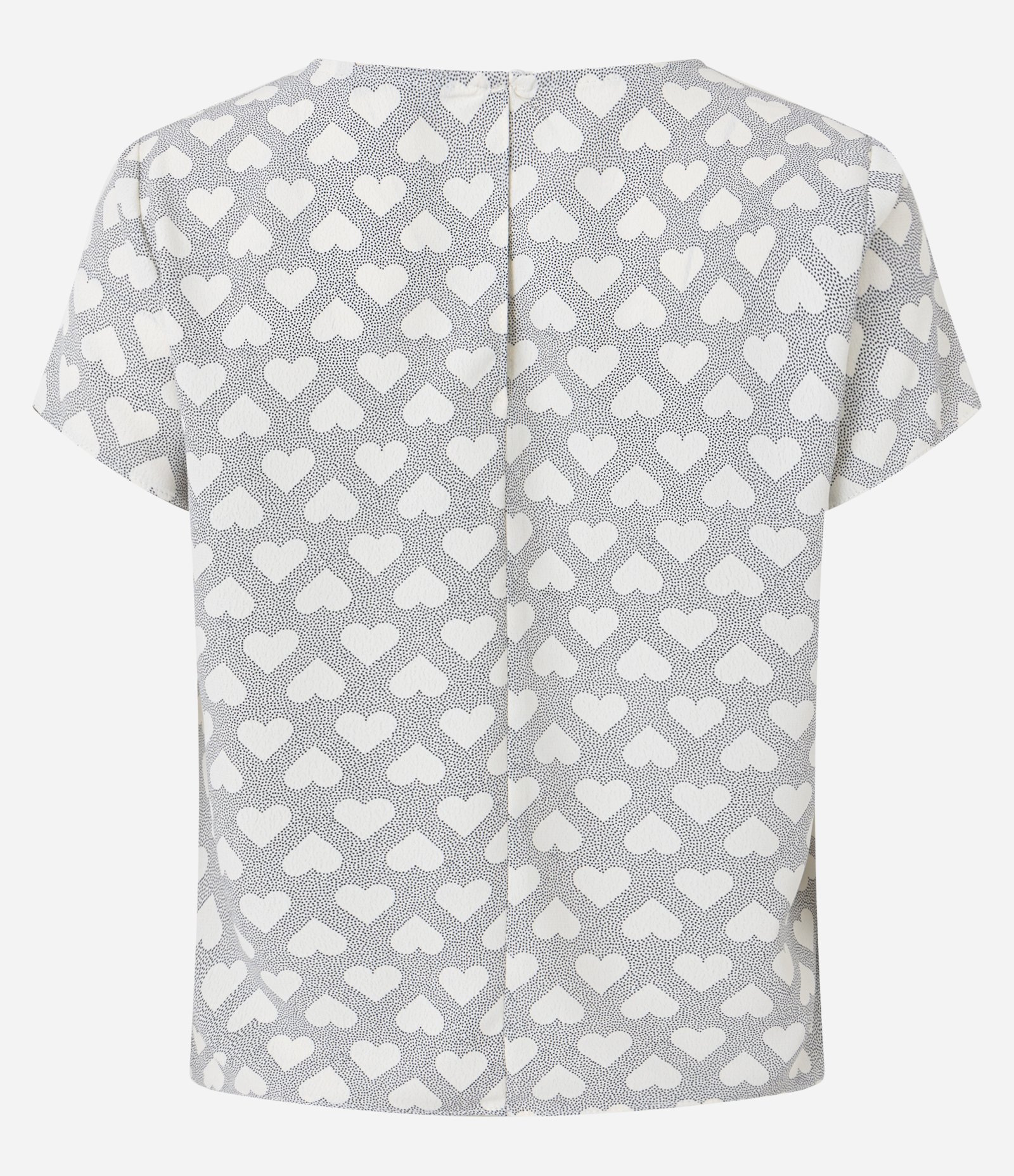 Blusa em Crepe com Decote V e Estampa Corações Cinza/Branco 6