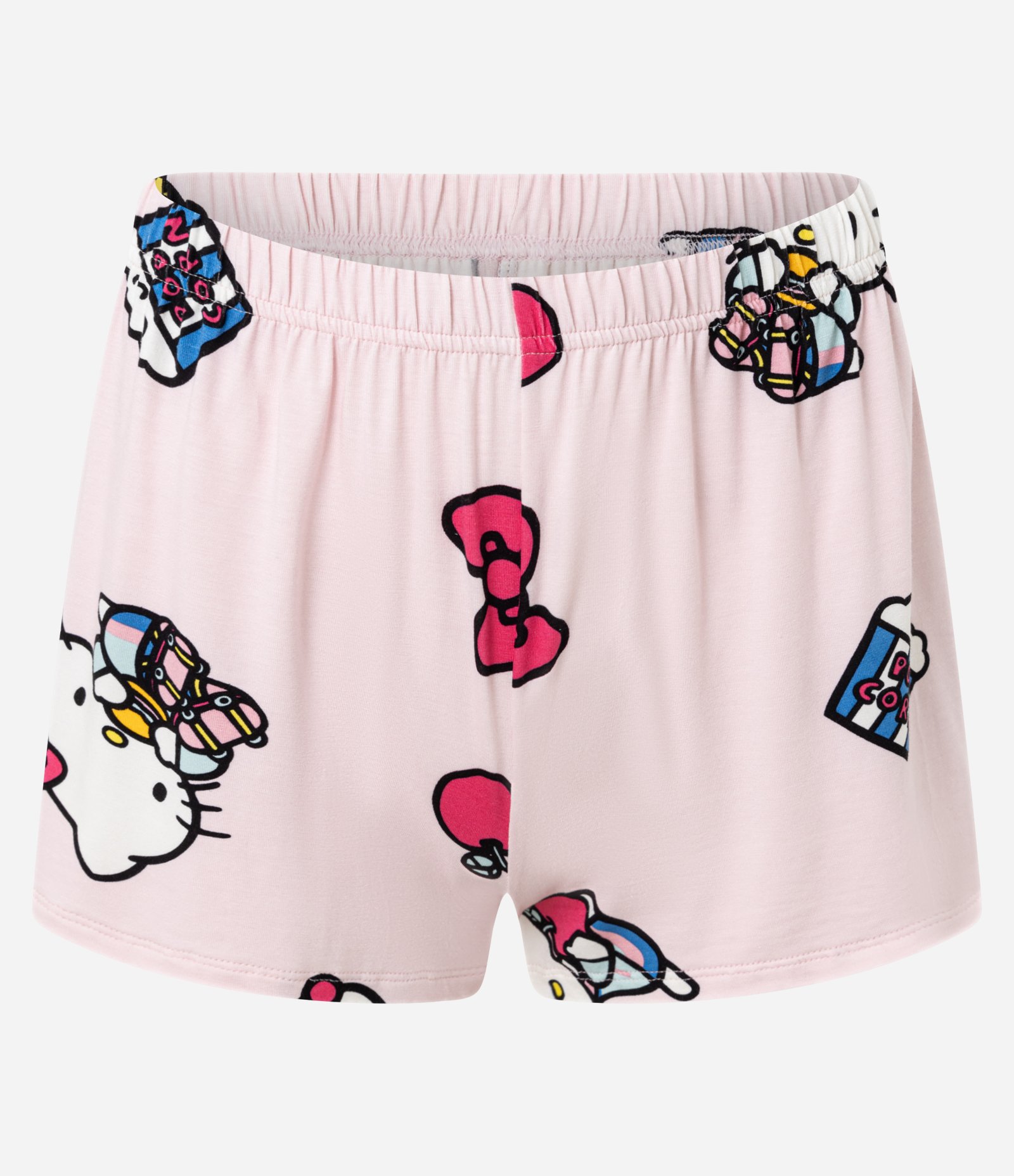 Pijama Short Doll em Ribana com Short Estampado Hello Kitty Preto/Rosa 8