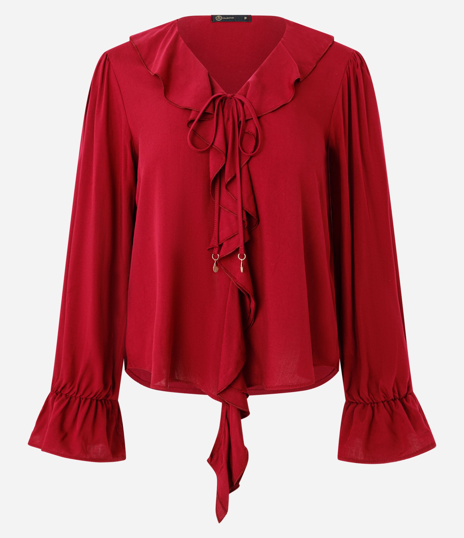 Blusa em Viscose com Babados no Decote e Punho Vermelho 6