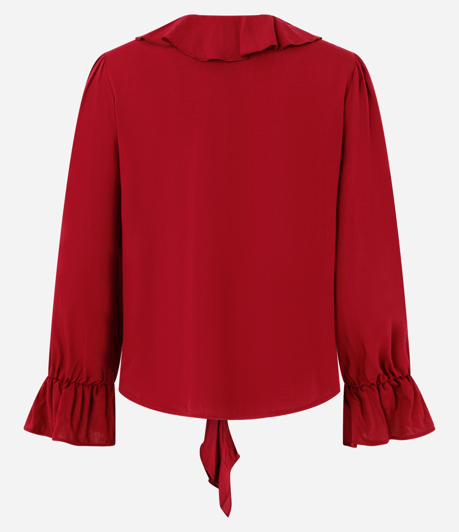 Blusa em Viscose com Babados no Decote e Punho Vermelho 7