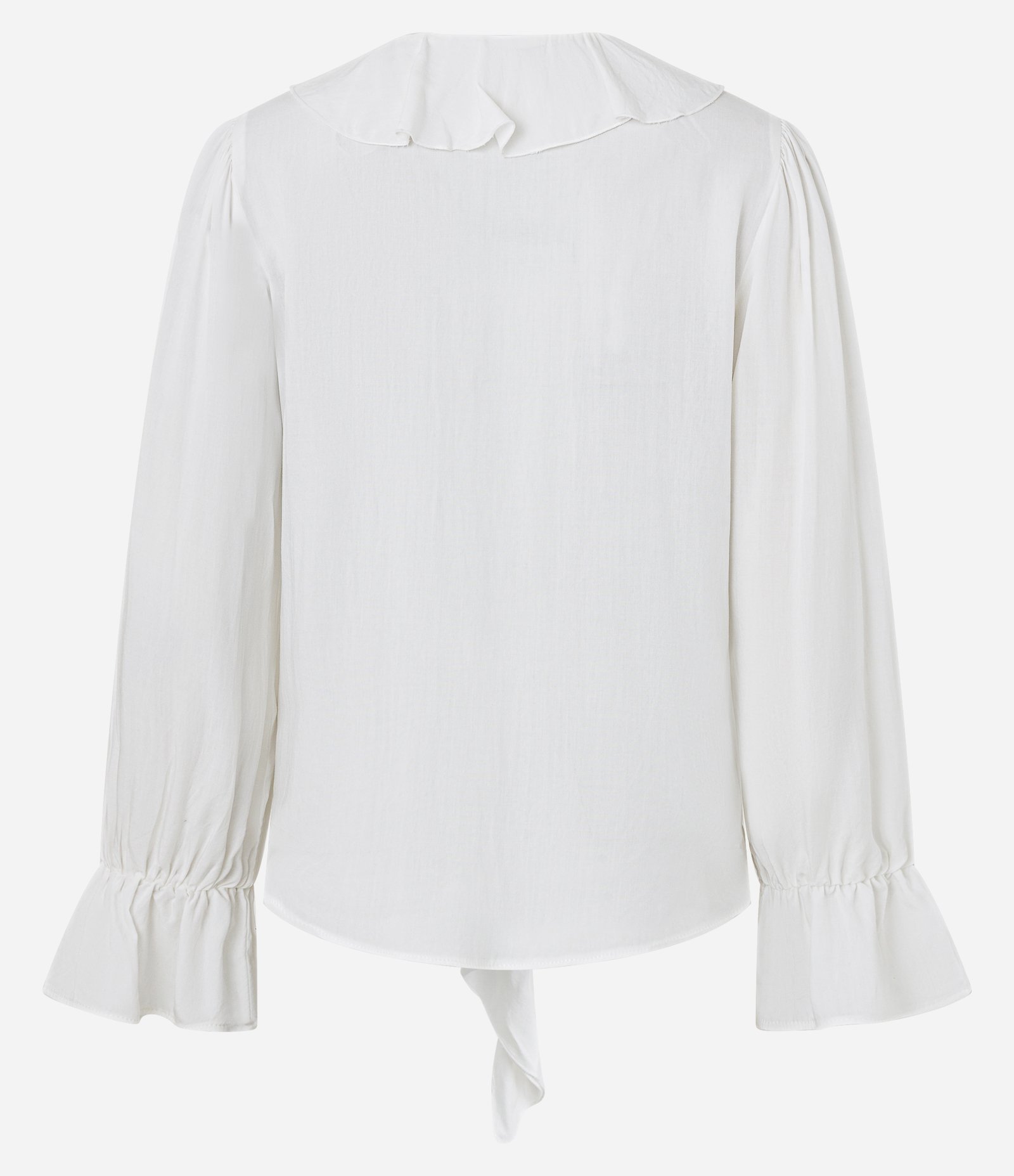 Blusa em Viscose com Babados no Decote e Punho Off White 8