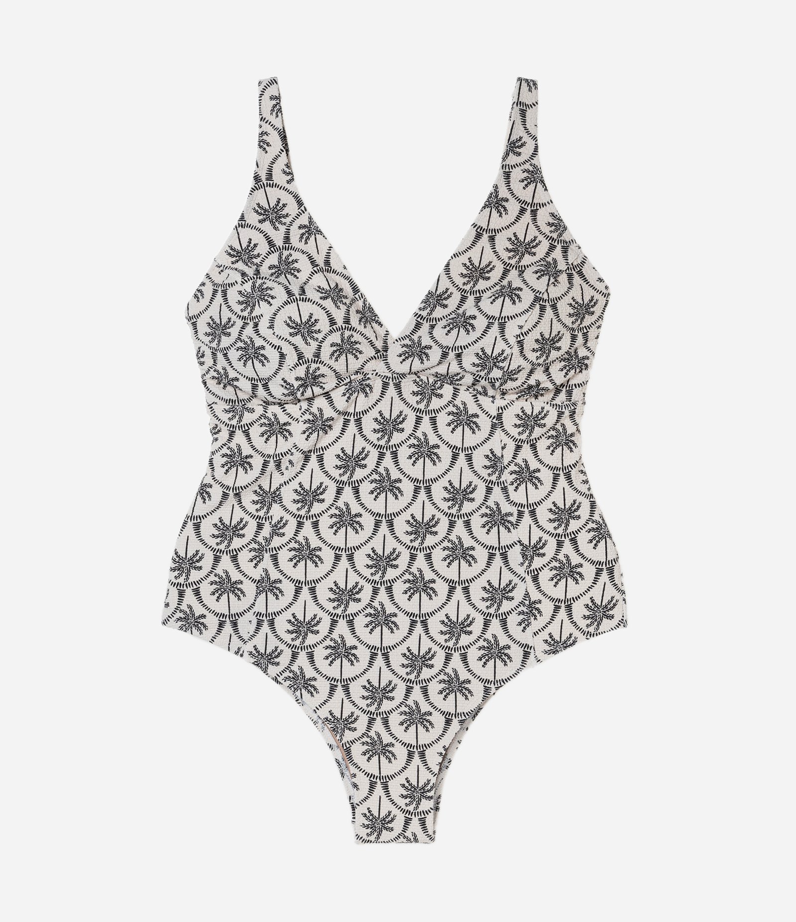 Maiô com Estampa de Coqueiros e Proteção UV 50+ Curve & Plus Size Off White/ Preto 5