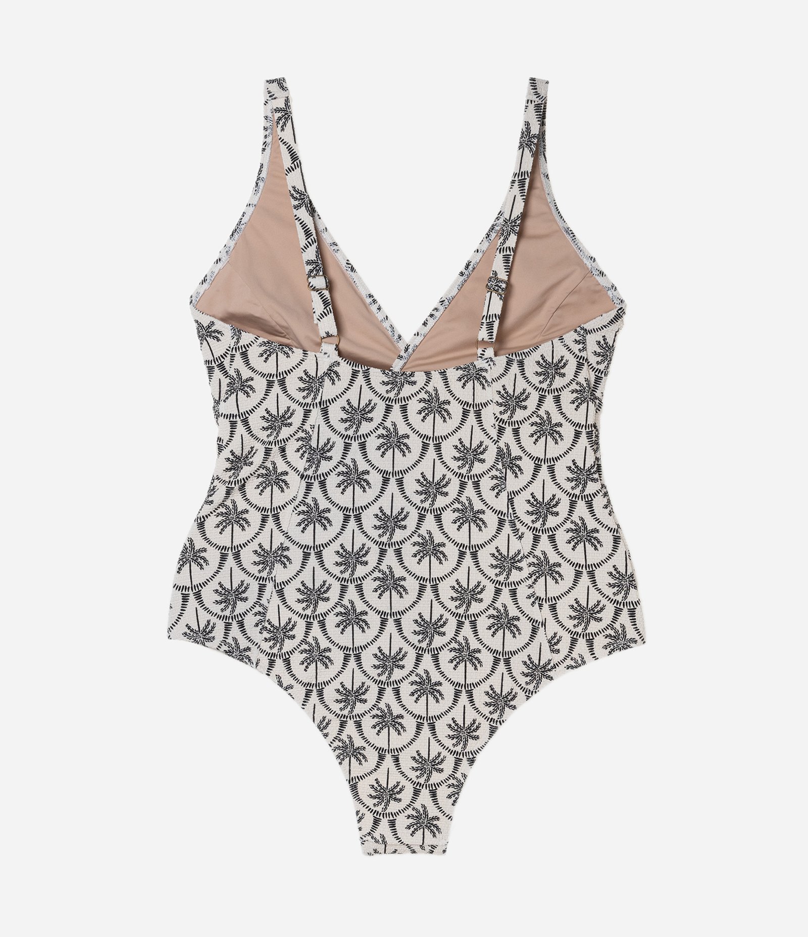 Maiô com Estampa de Coqueiros e Proteção UV 50+ Curve & Plus Size Off White/ Preto 6