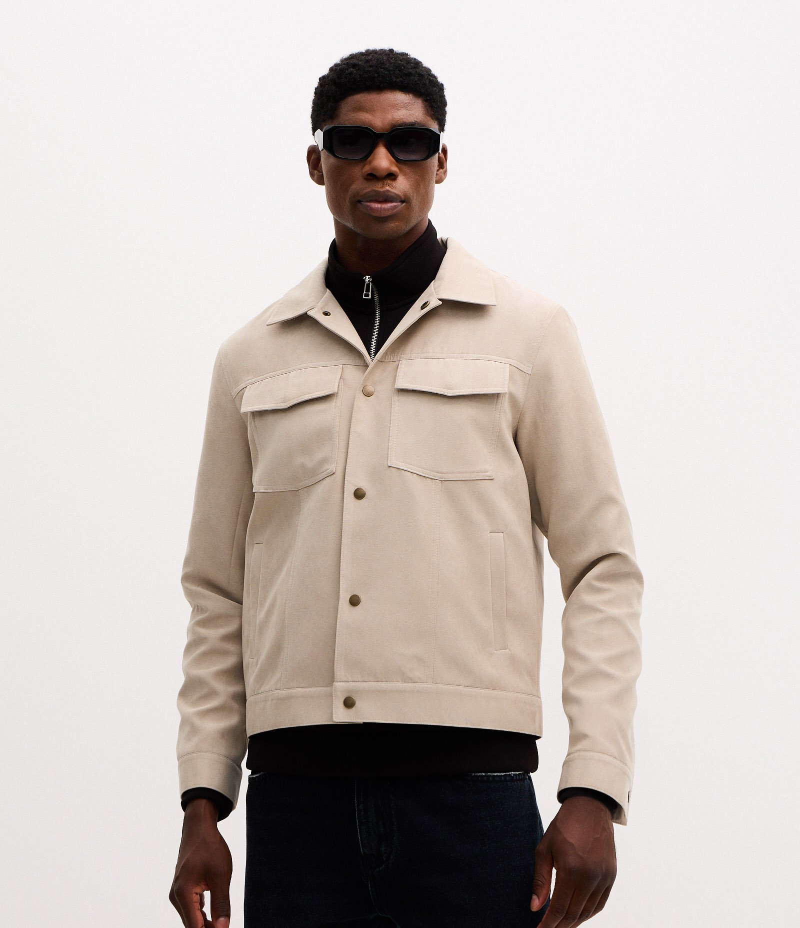 Jaqueta Trucker em Suede com Botões Cinza 1