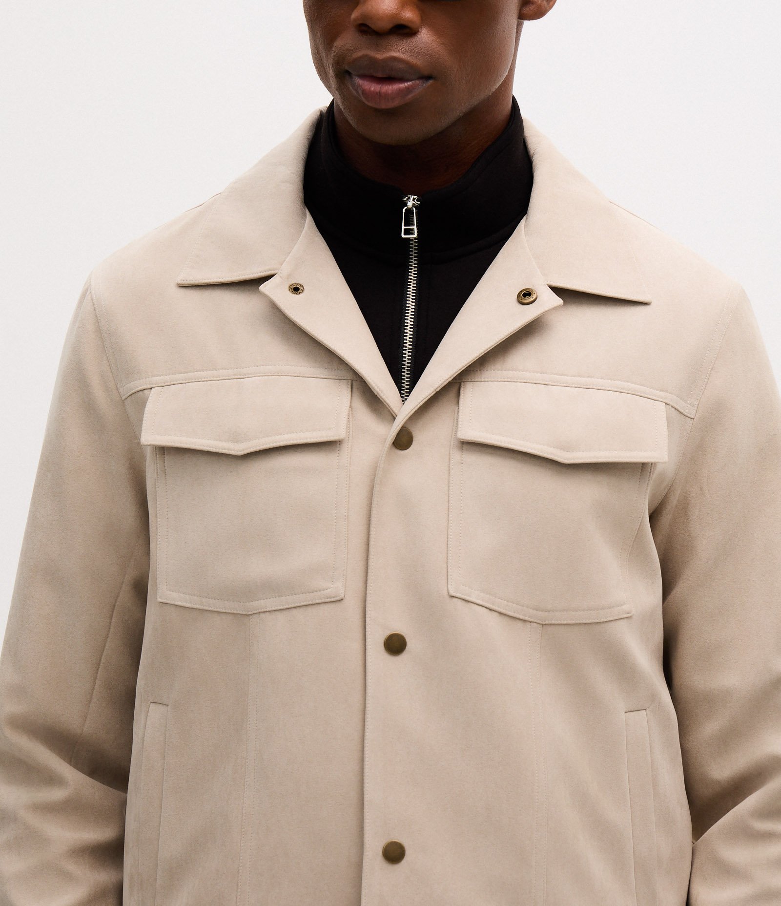 Jaqueta Trucker em Suede com Botões Cinza 5