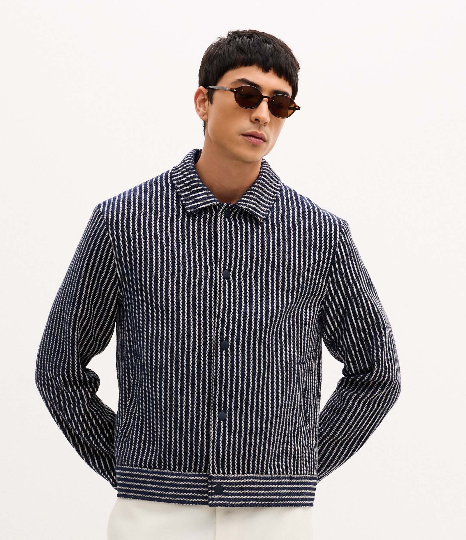 Jaqueta Texturizada Jacquard Listrada Azul 1