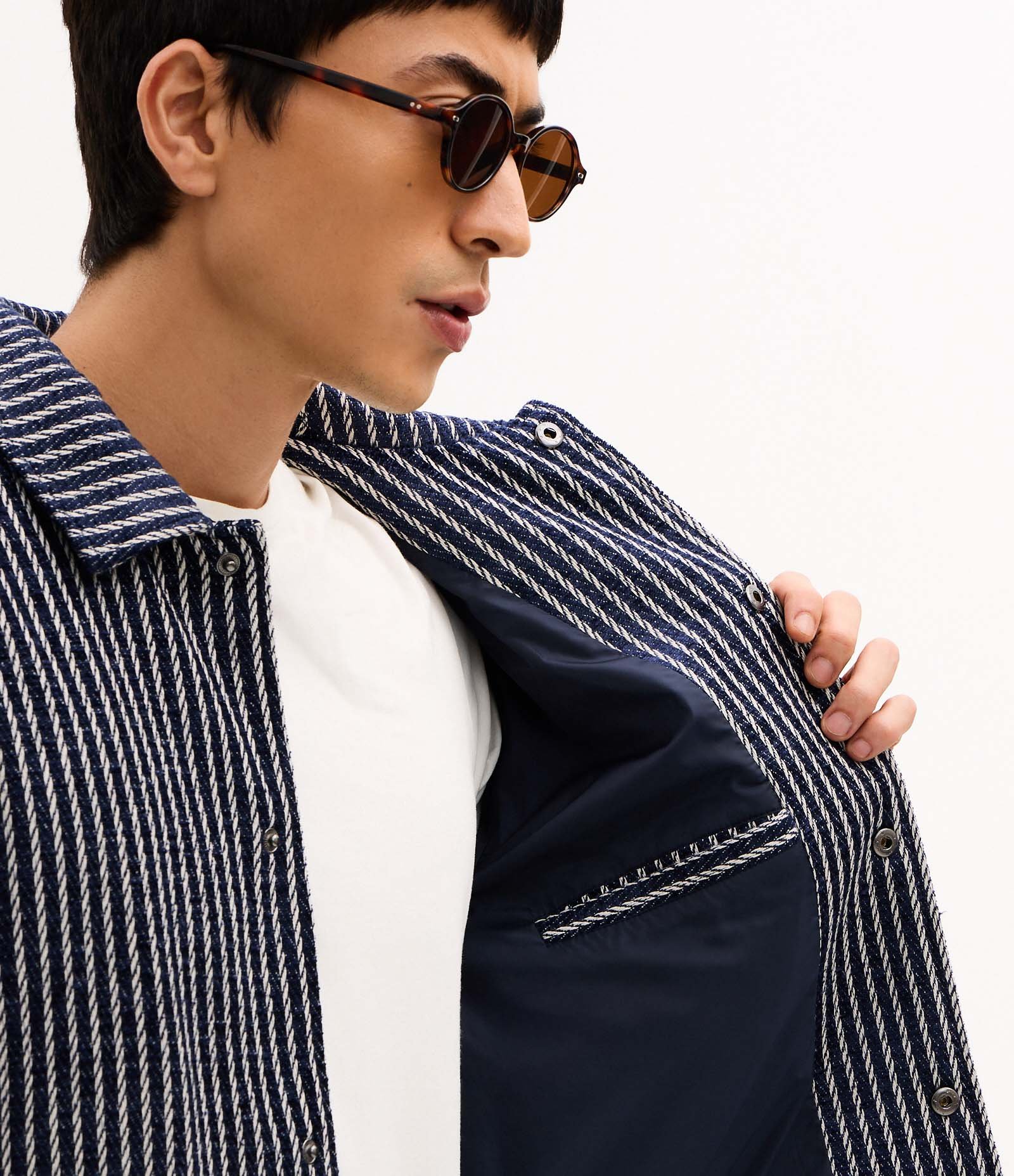 Jaqueta Texturizada Jacquard Listrada Azul 3