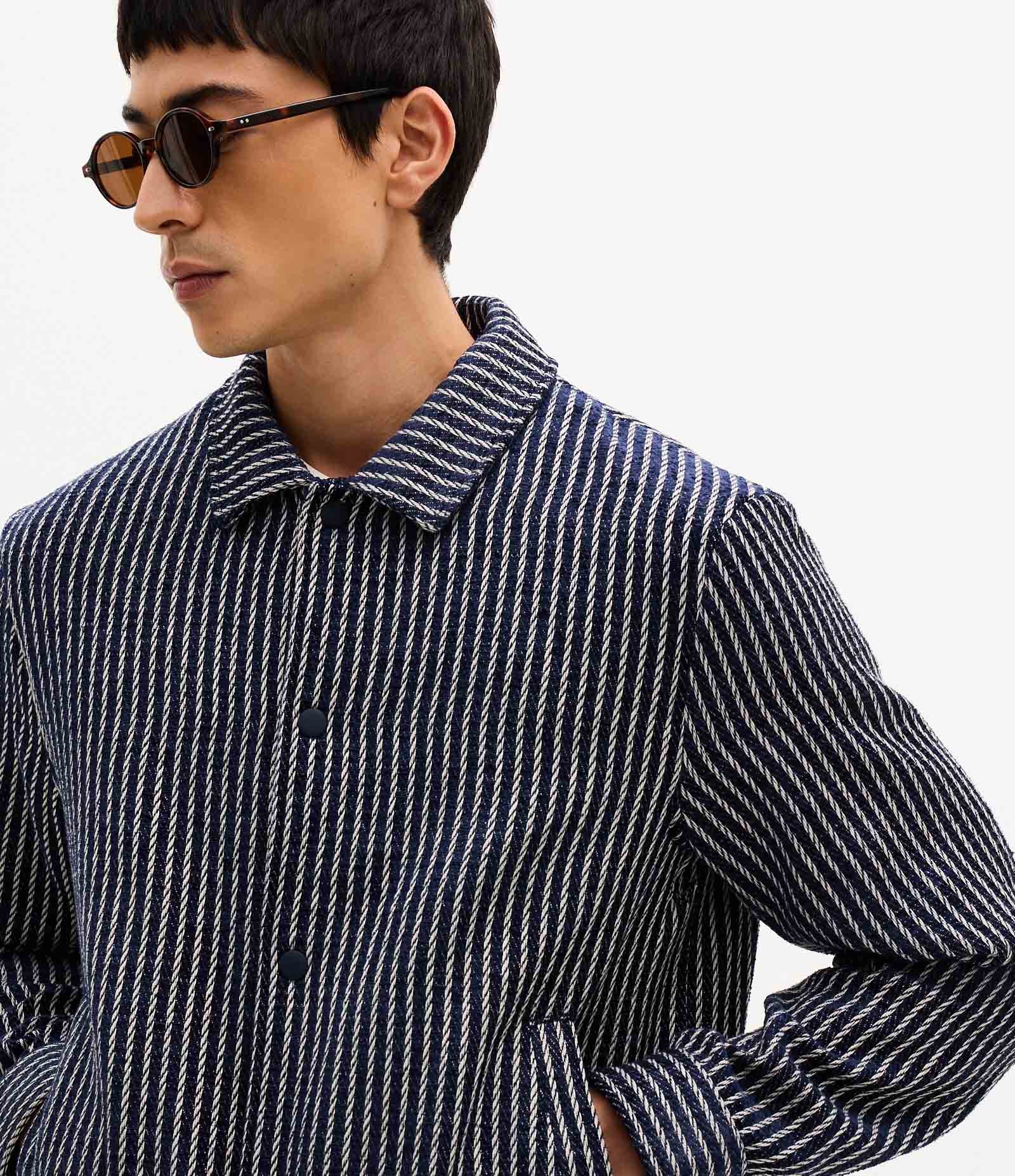 Jaqueta Texturizada Jacquard Listrada Azul 4