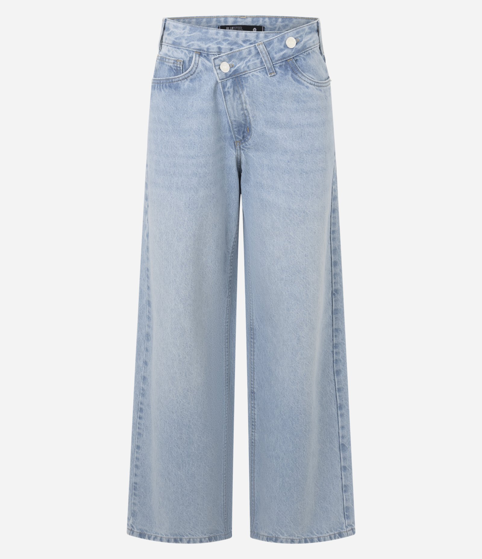 Calça Loose Cintura Baixa em Jeans com Cós Transpassado Claro 5