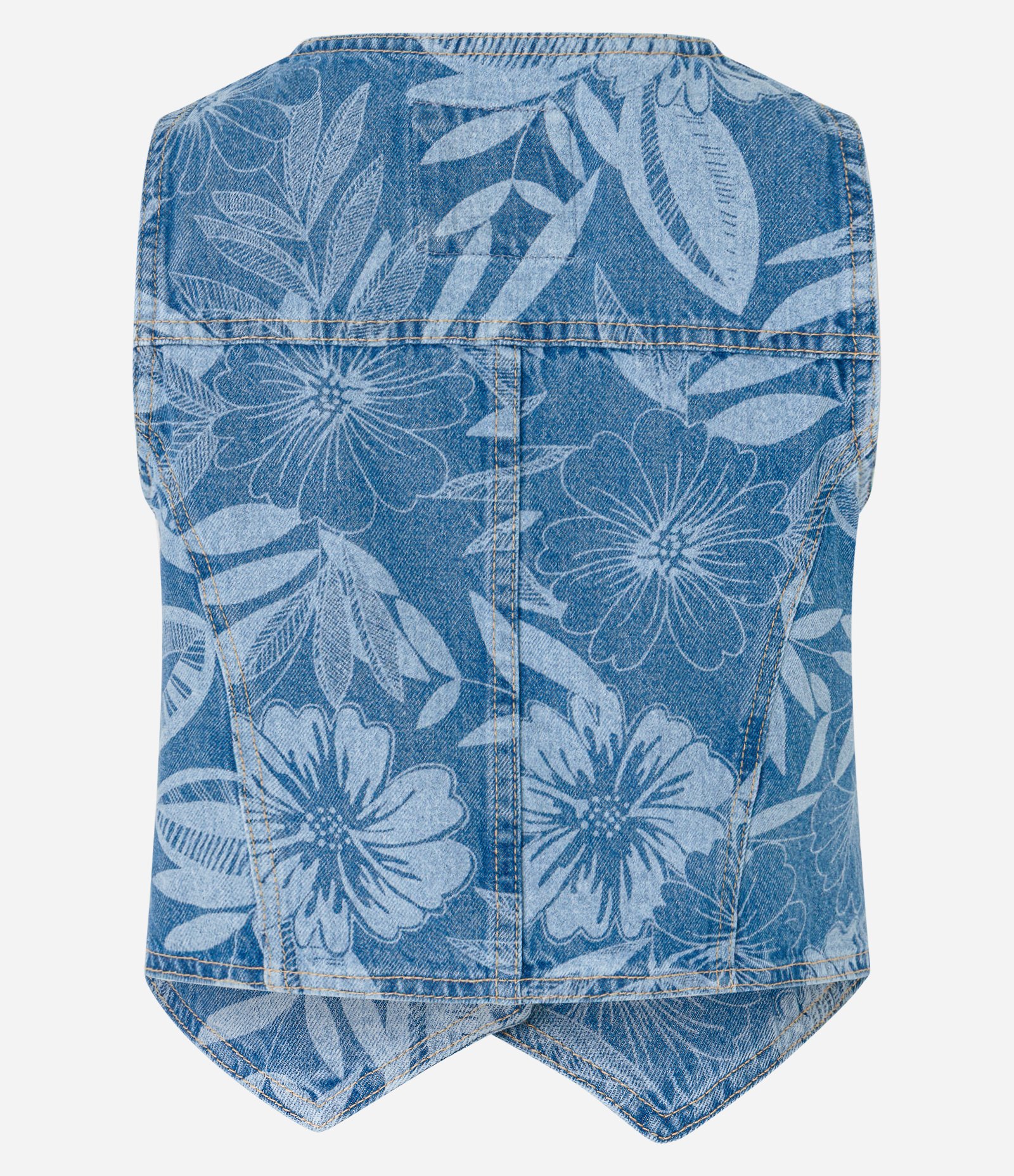 Colete em Jeans com Botões e Estampa Foral Azul 6