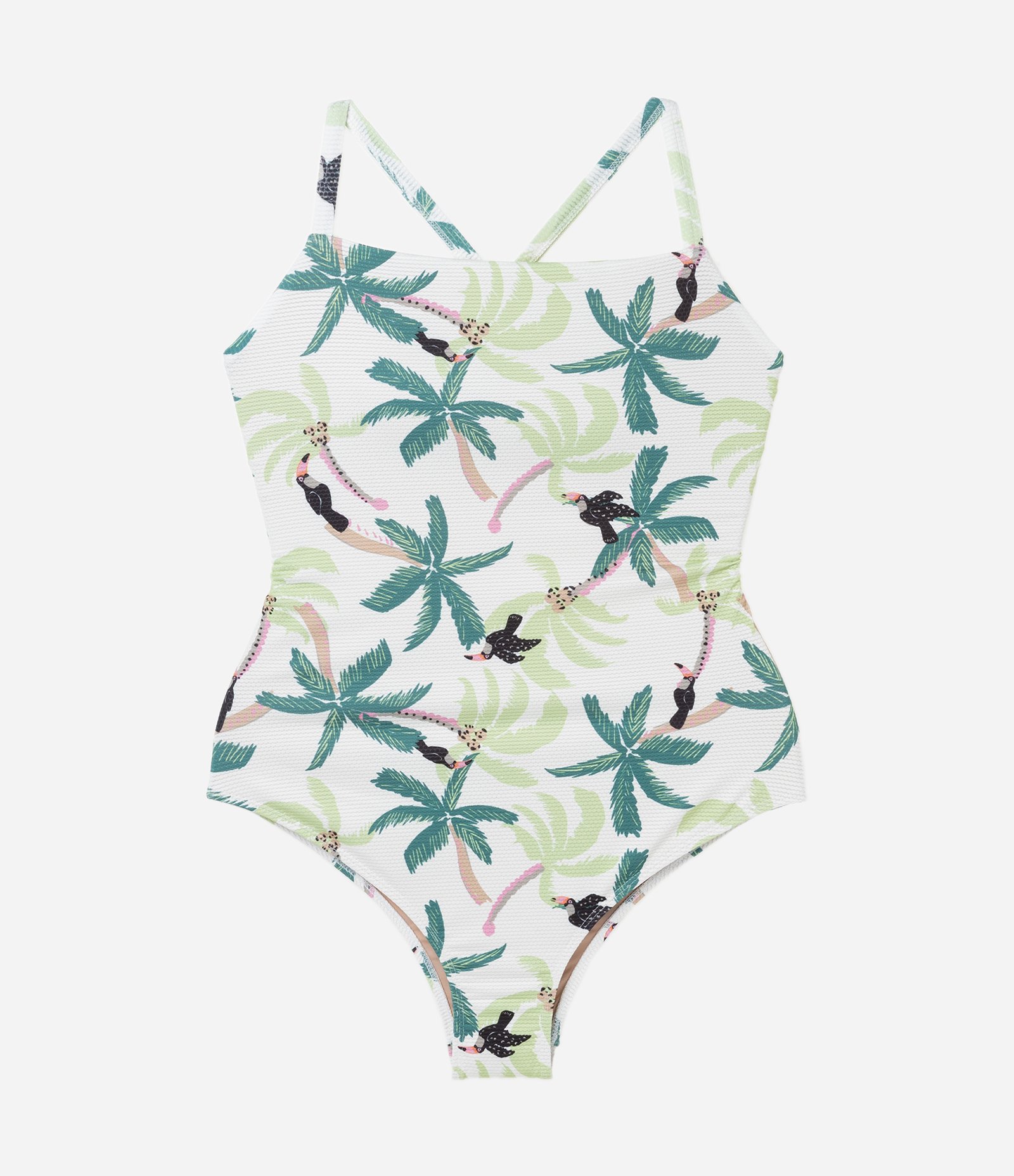 Maiô Texturizado com Estampa Tropical e Amarração nas Costas Curve & Plus Size Off White 1