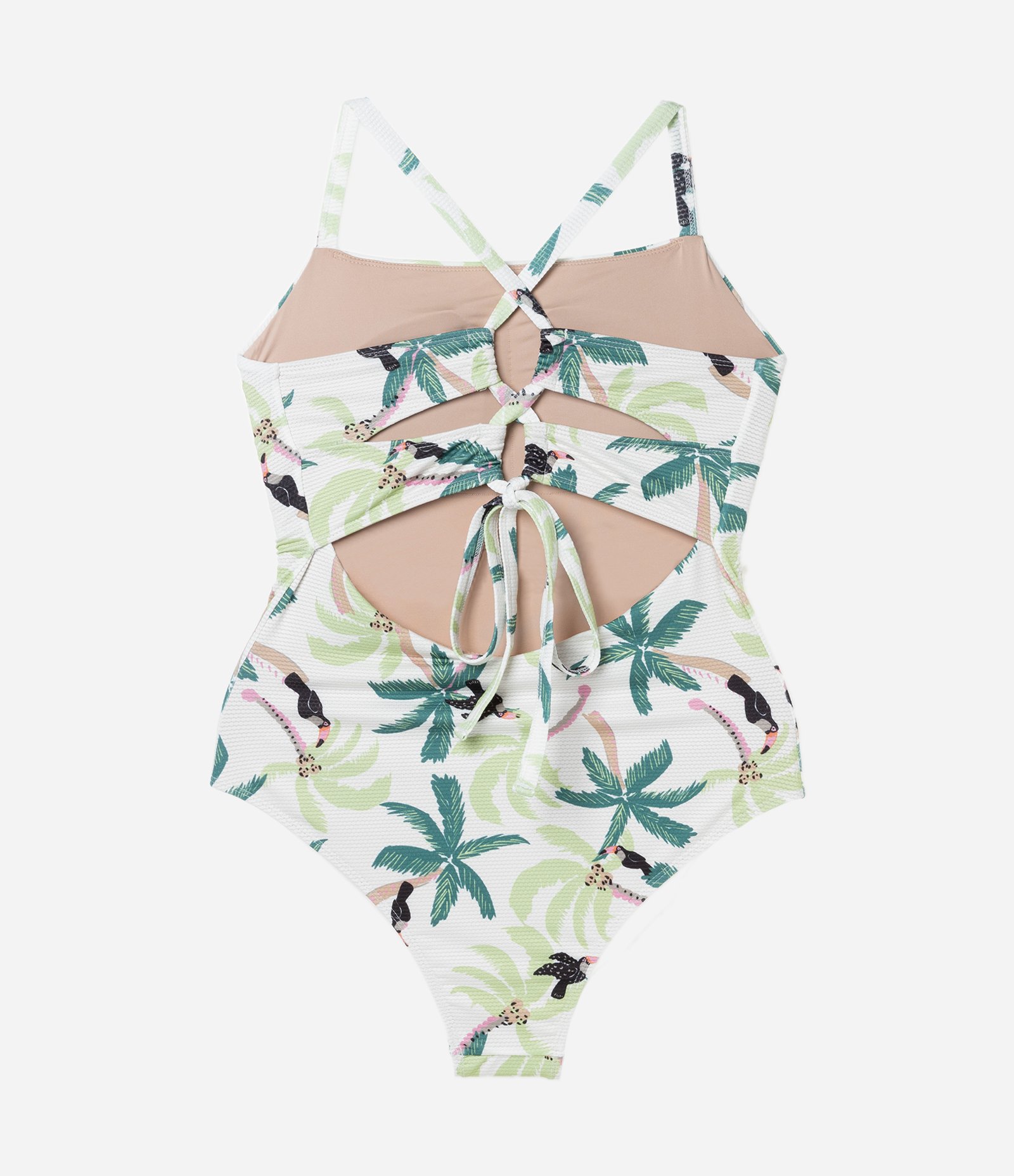 Maiô Texturizado com Estampa Tropical e Amarração nas Costas Curve & Plus Size Off White 2