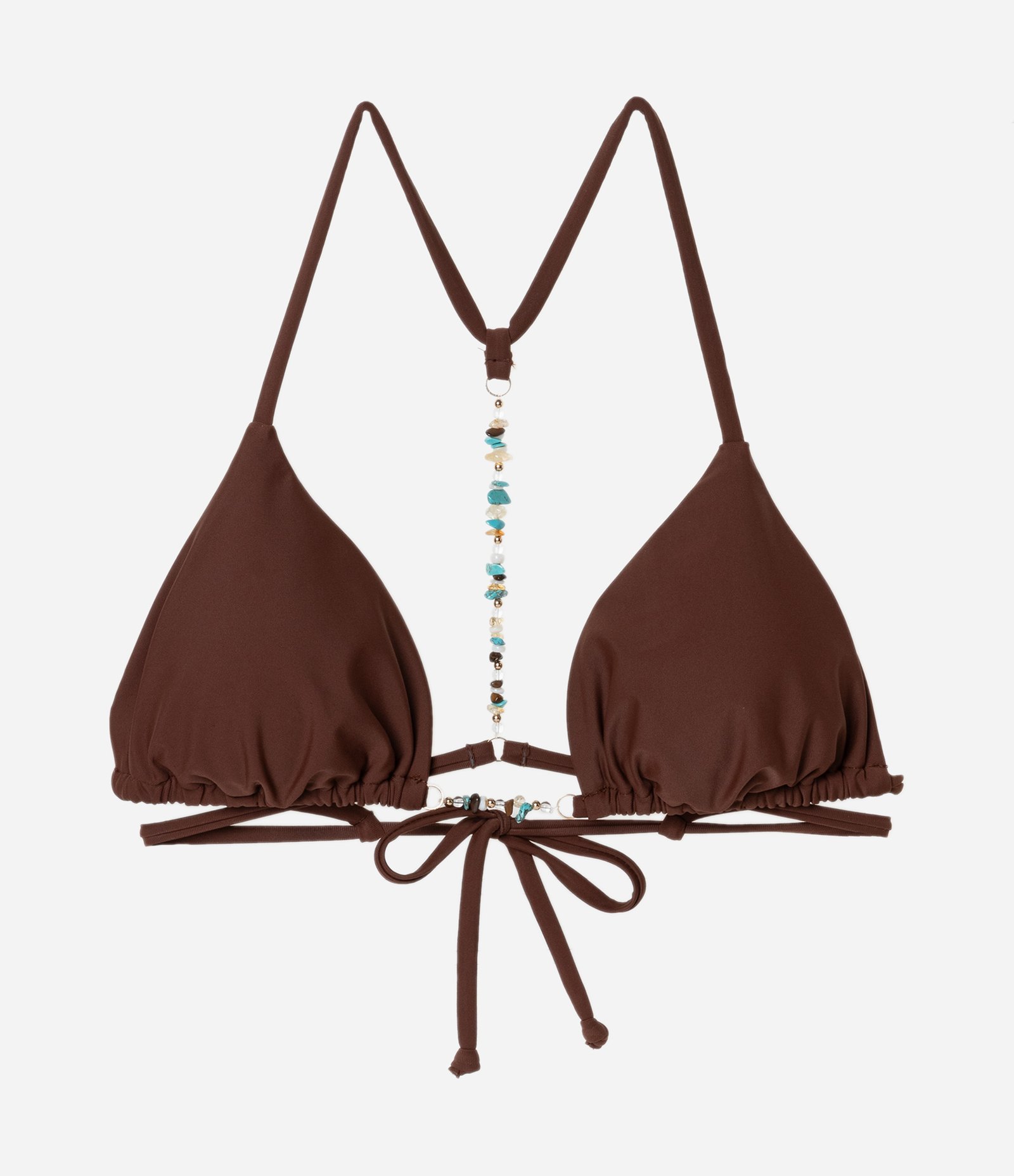 Biquini Top com Costas Trançadas e Aviamento de Pedrinhas Marrom 5